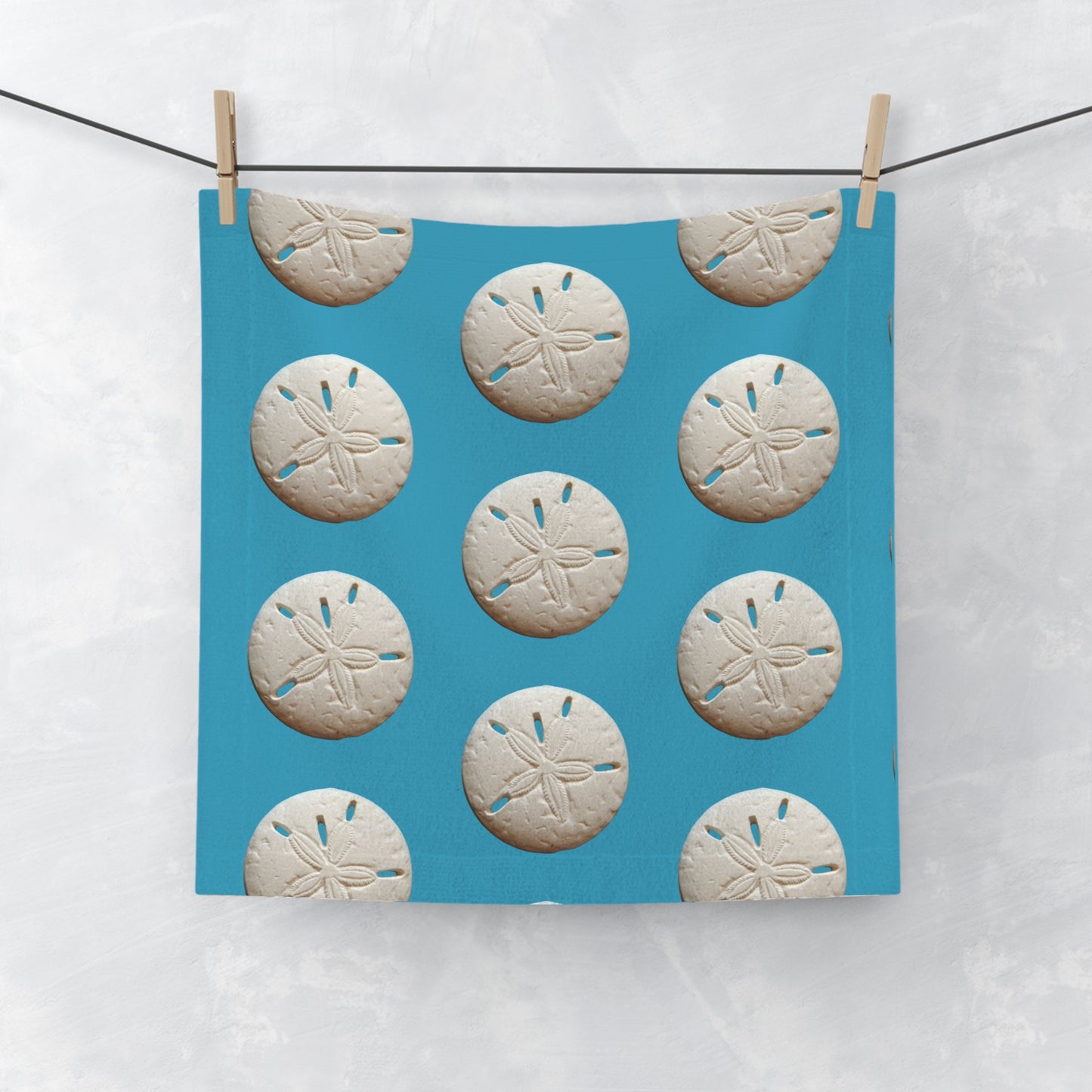 Face Towel - White Sand Dollar/Turquoise