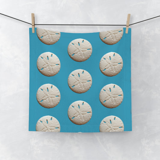 Face Towel - White Sand Dollar/Turquoise
