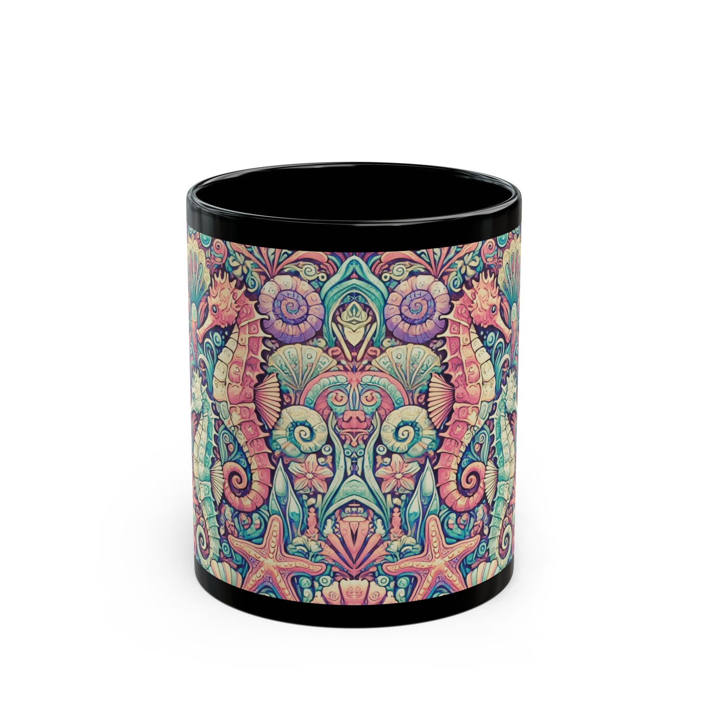 Black Coffee Mug - Seahorse Trio, Retro