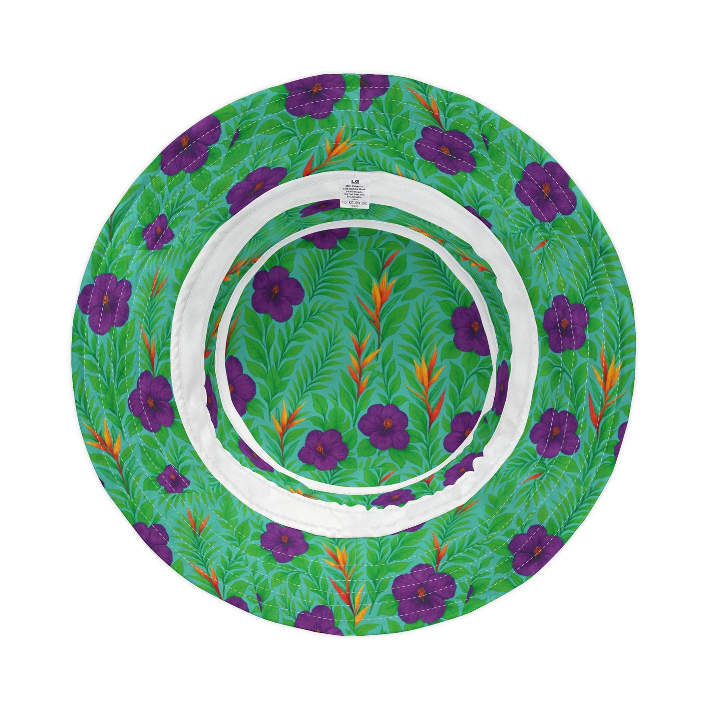 Tropical Polyester Bucket Hat, 2 Sizes - Midnight Flower Green