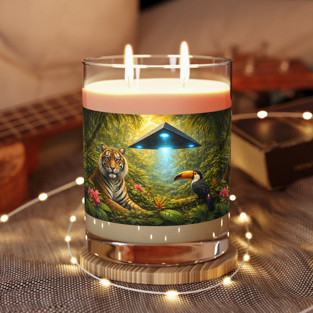 UFO, Toucan & Big Cat Scented Candle - 11oz Full Glass, Tropical Decor
