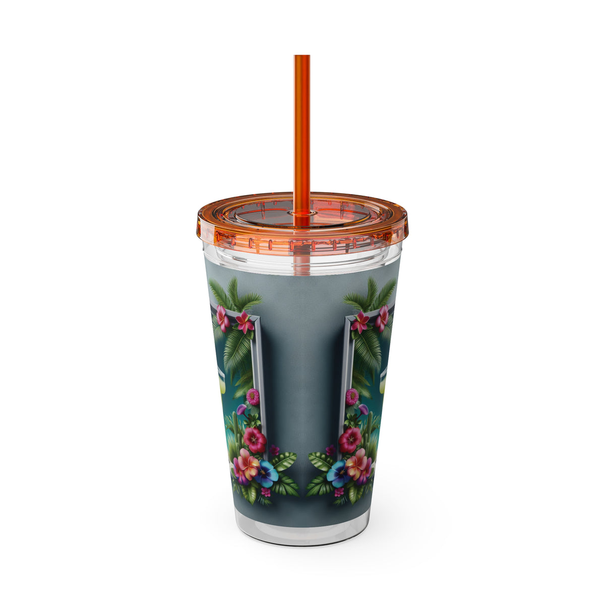 Tropical Tumbler with Straw | 16oz Colorful Travel Cup / Tropical Margarita