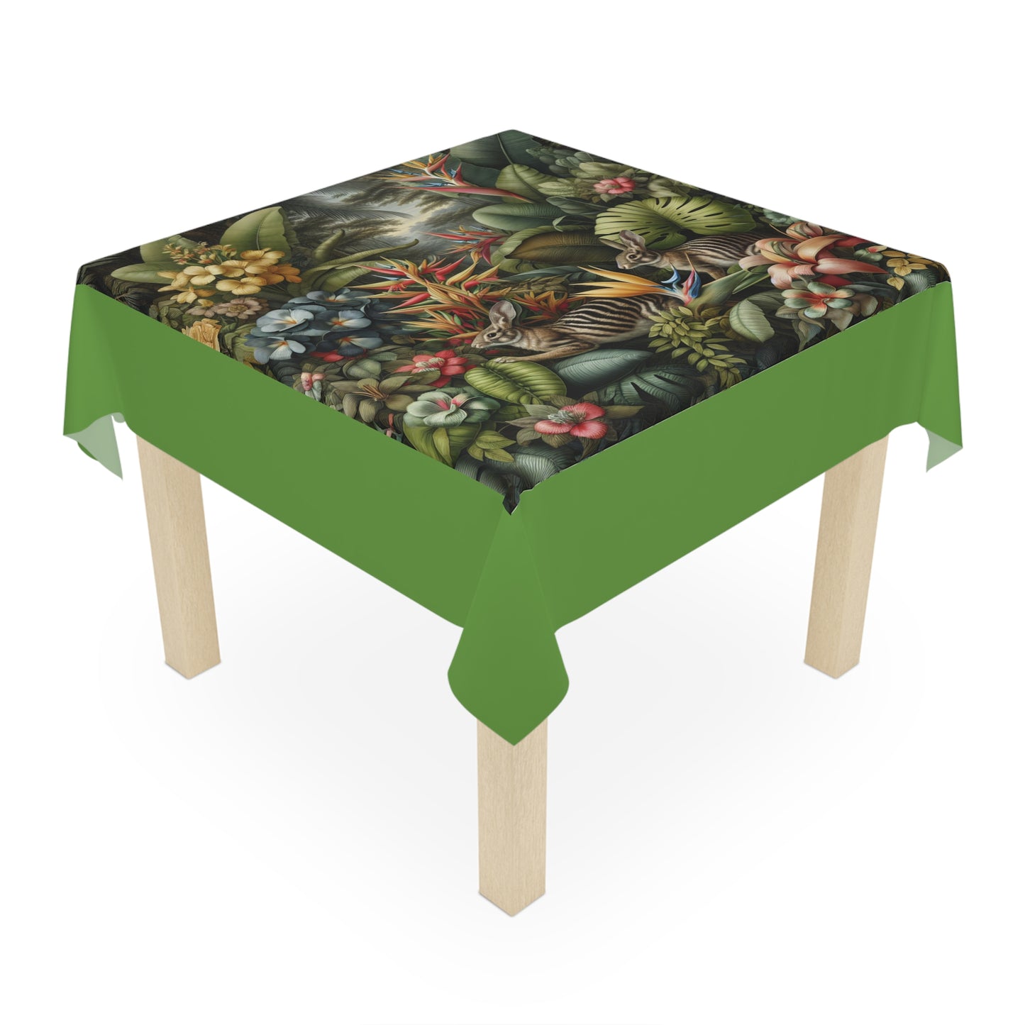 Rainforest Rabbit Outing/Green Tablecloth, 55" x 55"