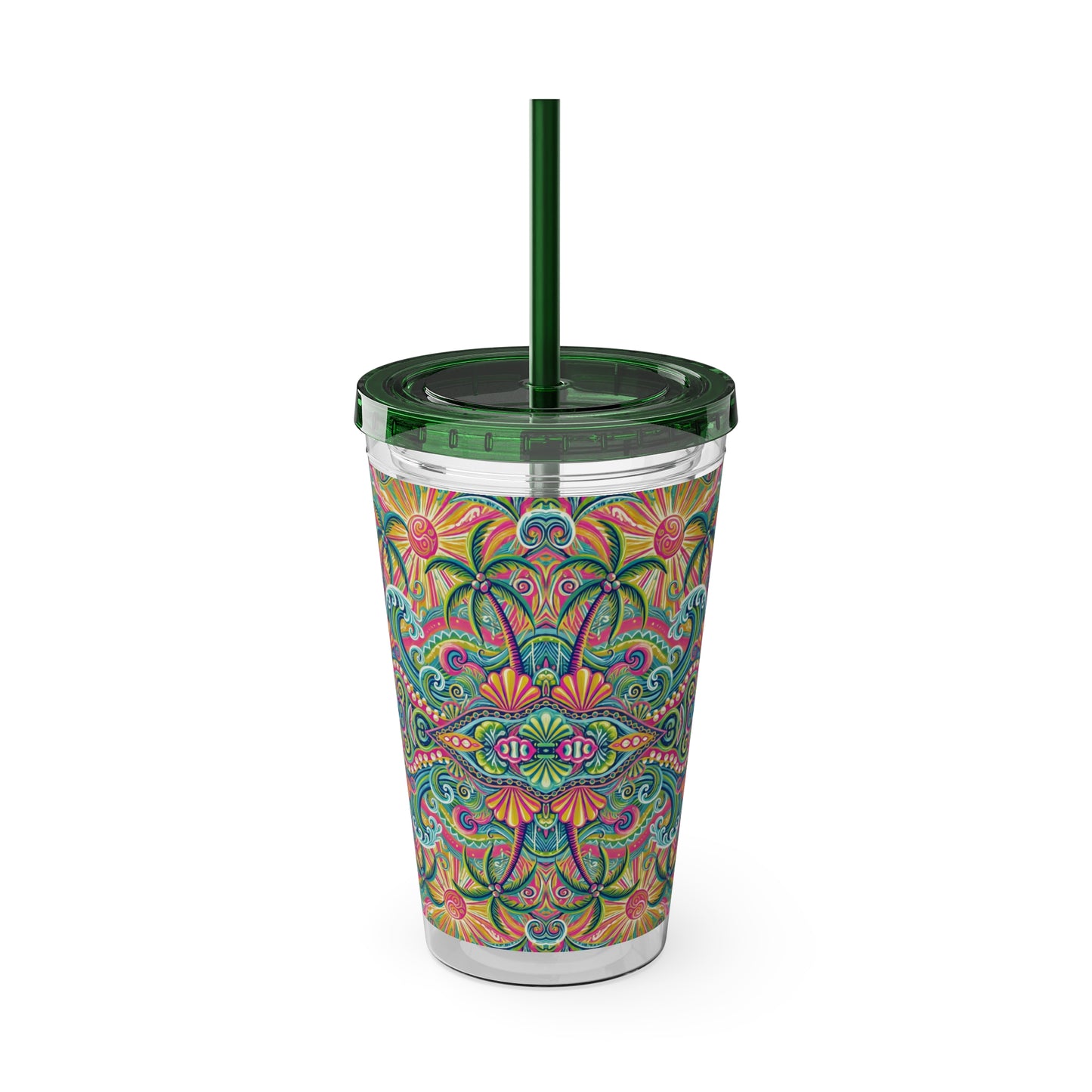 Tropical Tumbler with Straw | 16oz Colorful Travel Cup / Kaleido Bay