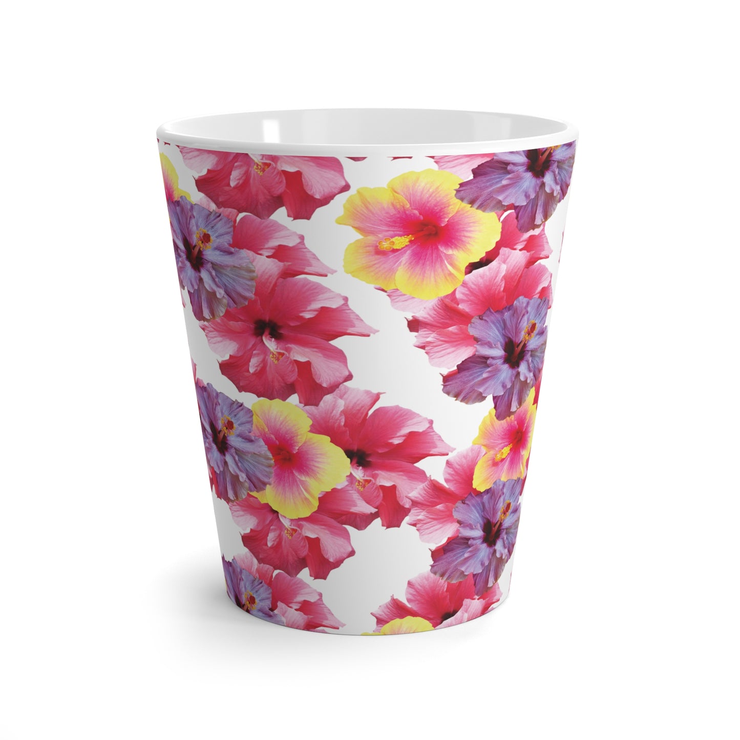 Latte White Mug - Real Hisbiscus Flowers Trio/White