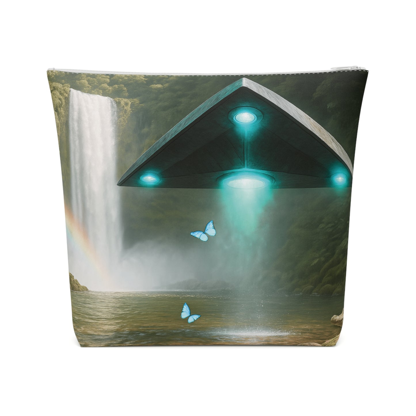 Tropical Cotton Cosmetic Bag, Makeup Pouch, 5 Sizes / UFO and Waterfall