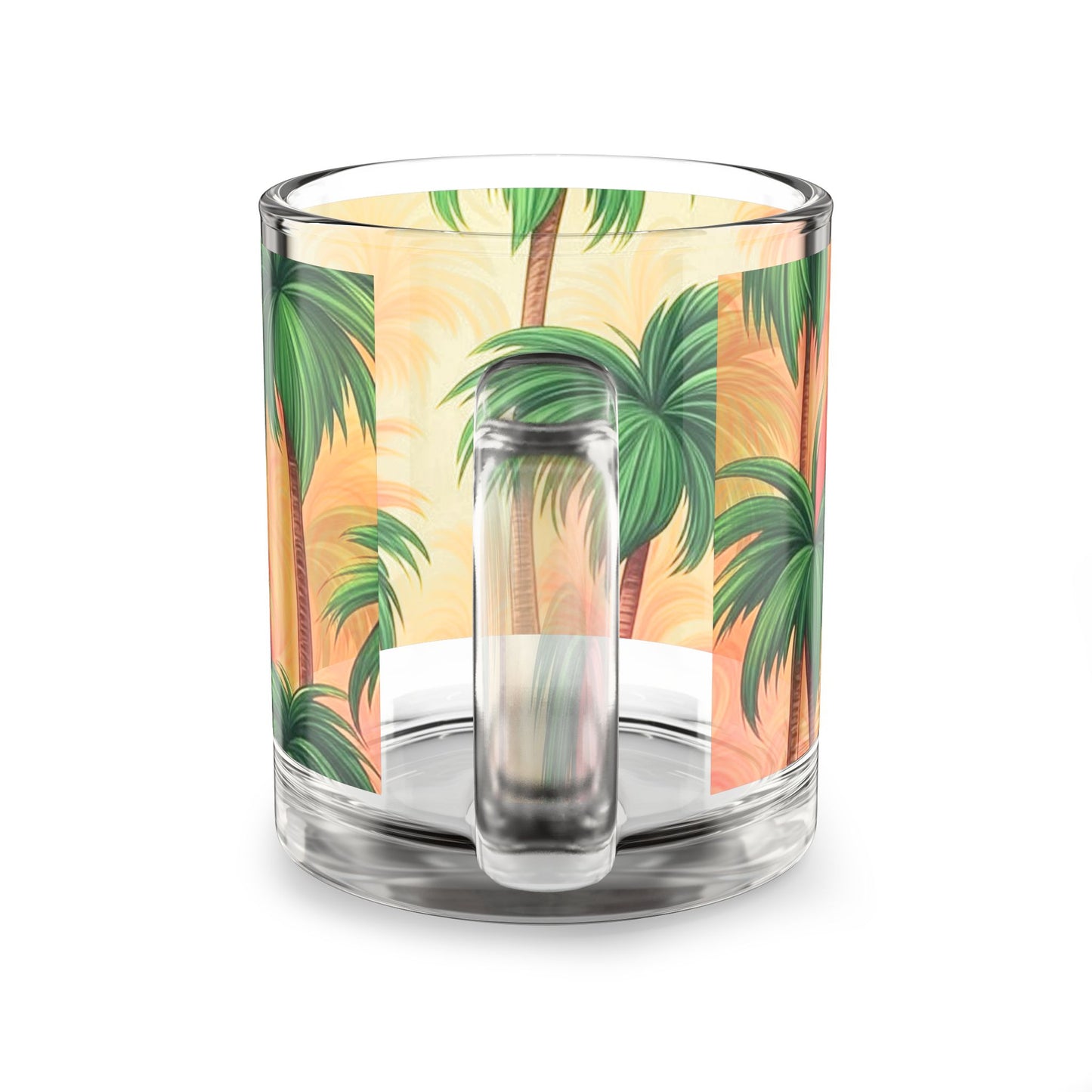 Tropical Glass Mug - 10oz Coffee Cup / Palms in Orange Mist