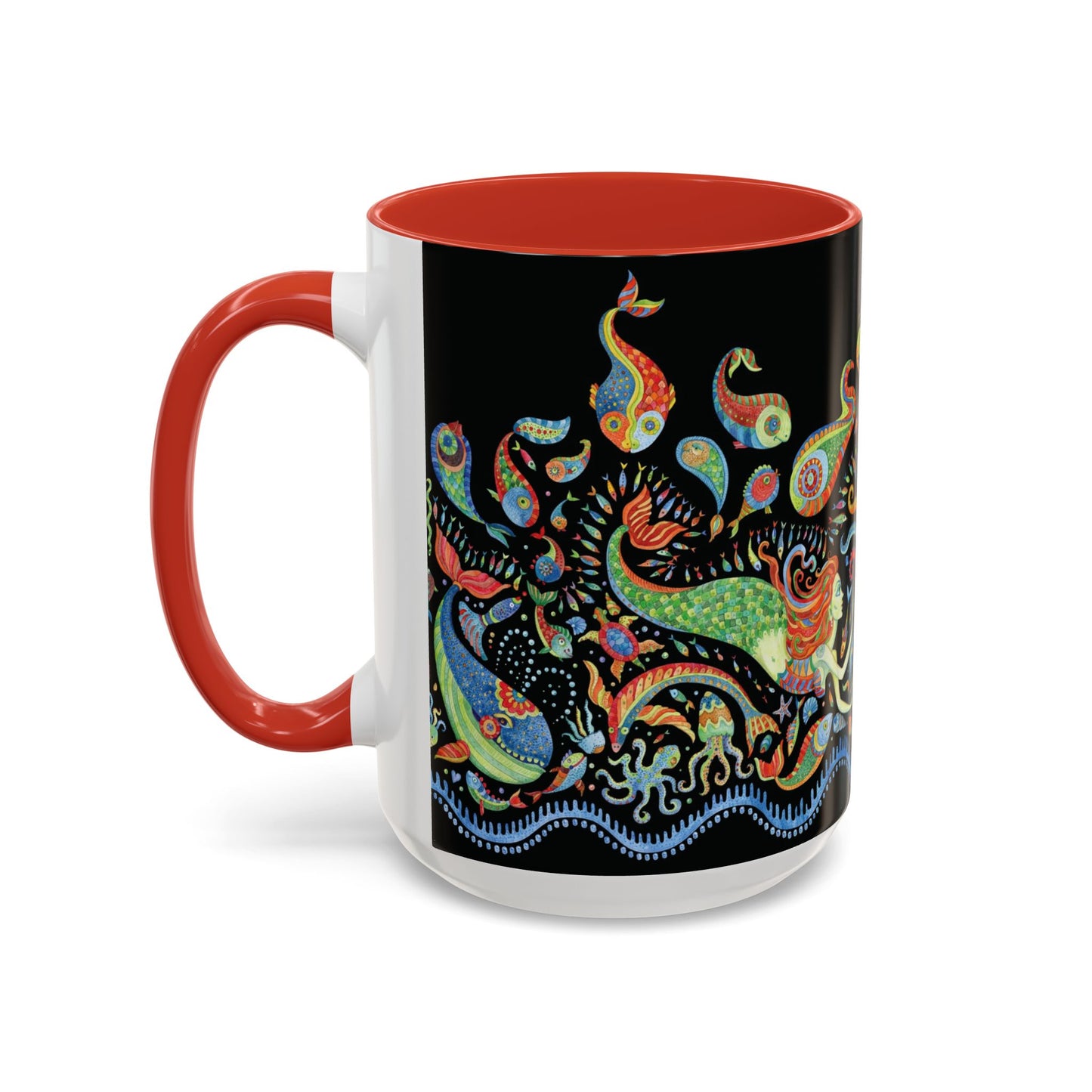 Mermaid Kingdom/Black, Coffee Mug, 8 Colors - Fun Tropical Drinkware for Beach Vibes