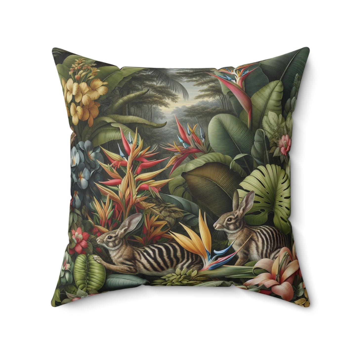 Decorative Pillow - Accent Cushion, 4 Sizes / Rainforest Rabbit Outing