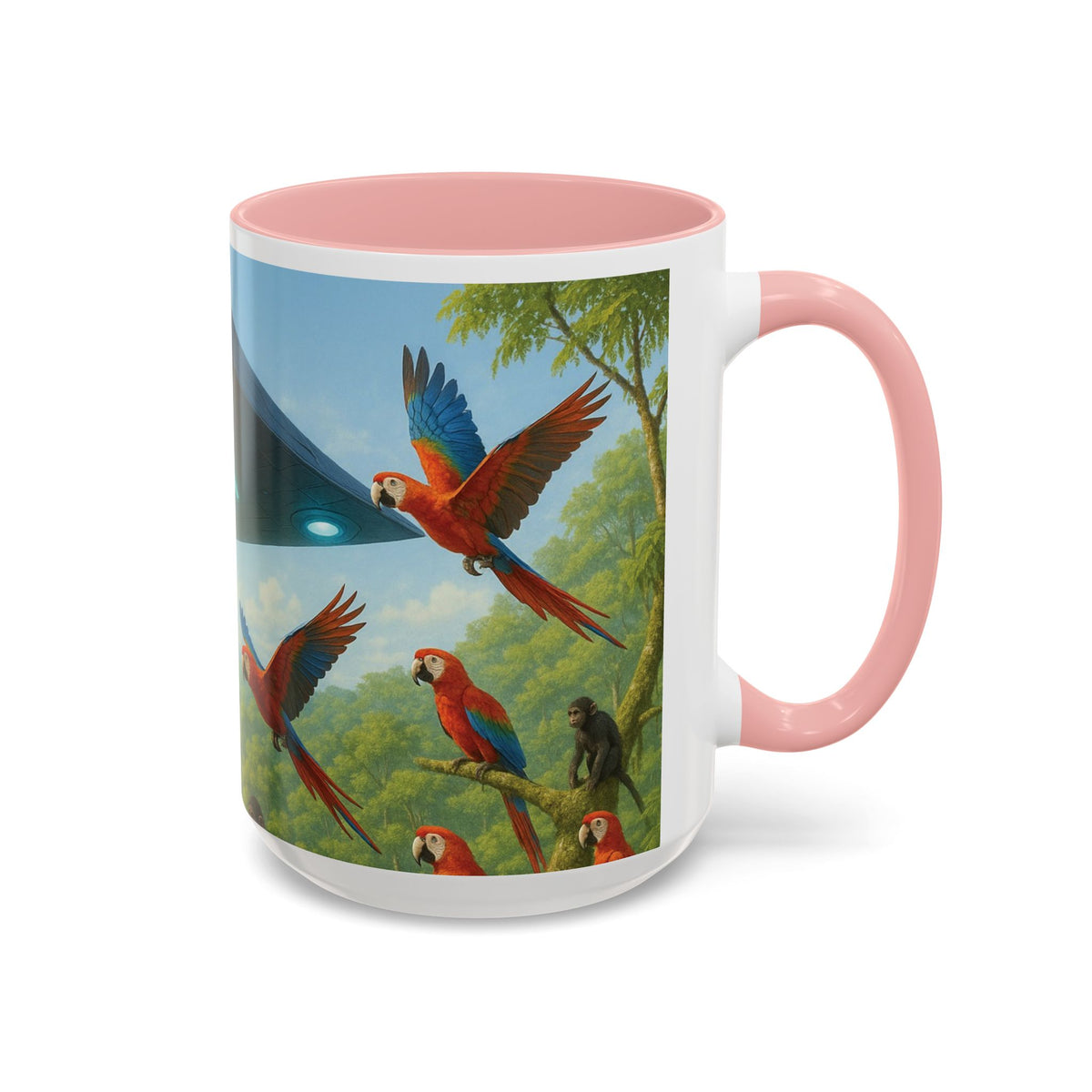 Accent Coffee Mug (11, 15oz), 8 Colors - UFO and Macaws