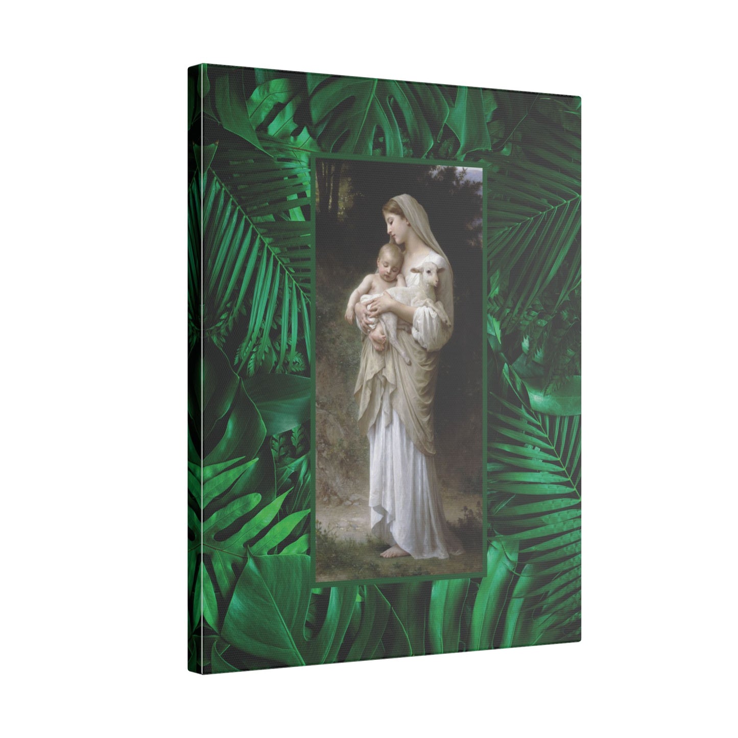 "Tropical Rainforest Innocence" Religious Canvas Artwork - Stretched Canvas Print / Virgin Mary & Jesus