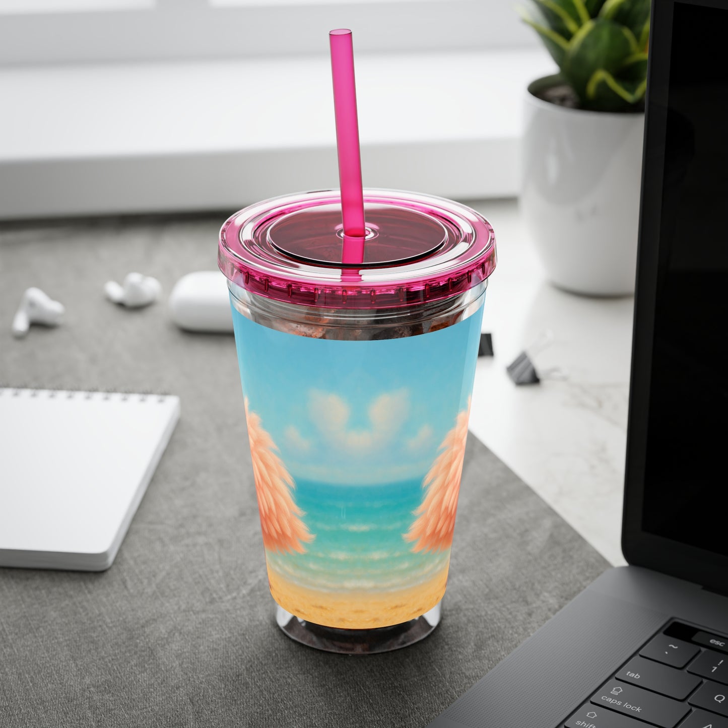 Tropical Tumbler with Straw | 16oz Colorful Travel Cup / Baby Flamingo