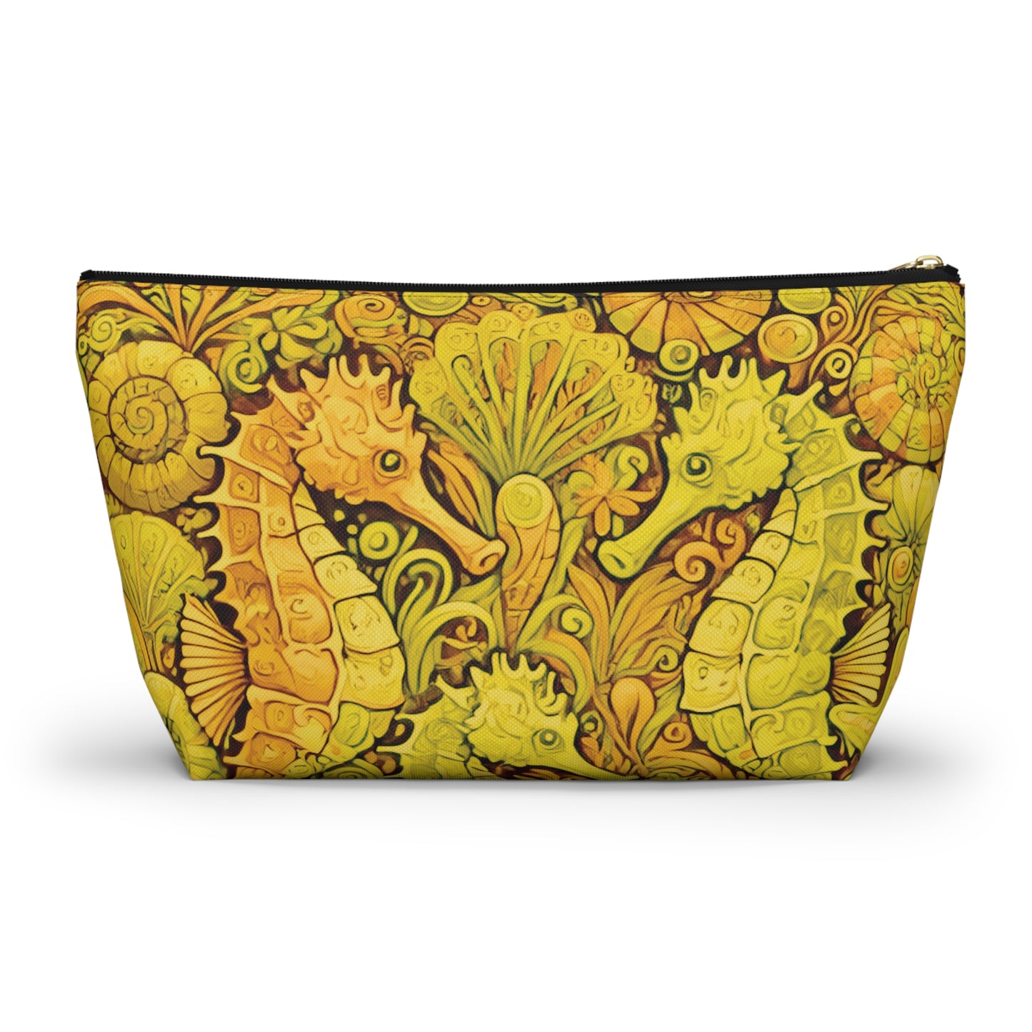 Tropical Accessory Pouch, 2 sizes | Makeup Bag | Perfect for Travel & Everyday Use / Seahorse Trio, Yellow