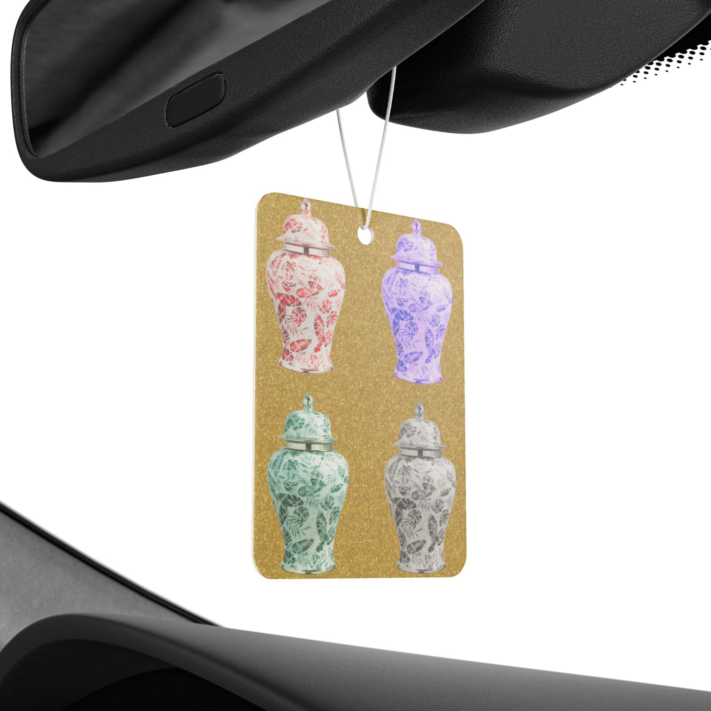 Car Air Freshener - Pop Art Tropical Ginger Jars, Gold