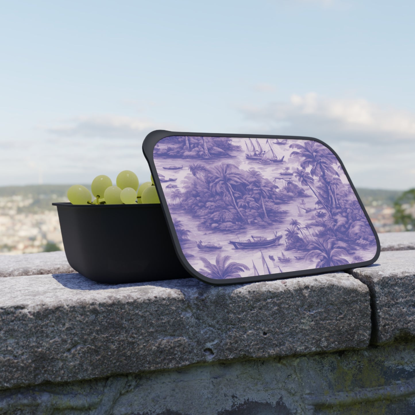 Bento Box with Utensils - Tropical Toile #1 purple