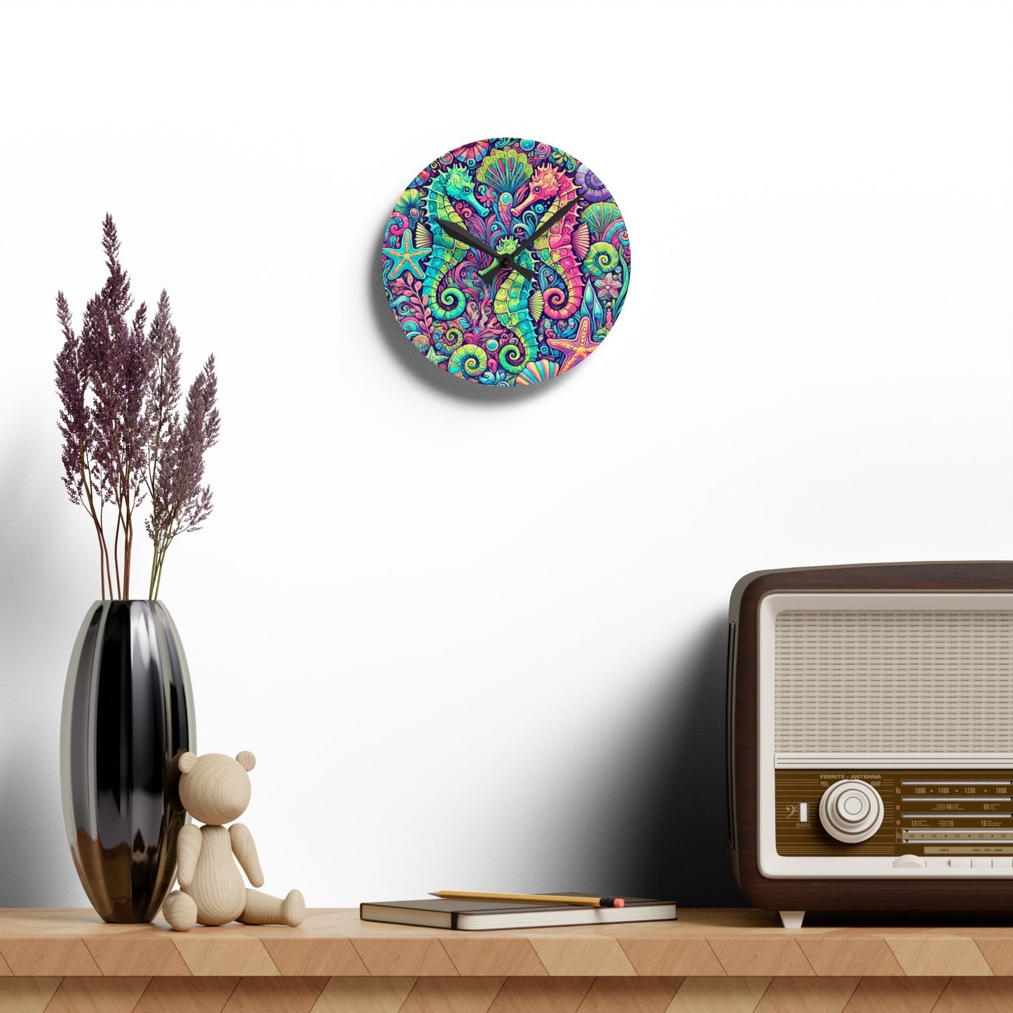 Acrylic Wall Clock, Seahorse Trio