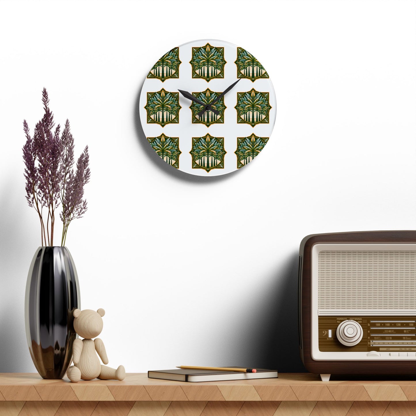 Acrylic Wall Clock, Deco Palms brown/green