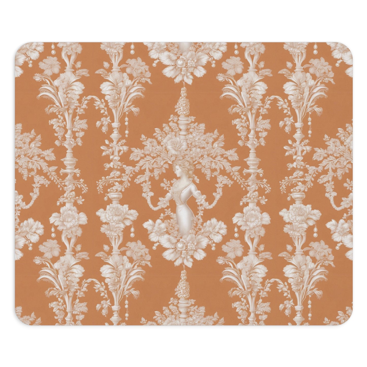 Tropical Mouse Pad, 2 Shapes - Beach Vibes for Home Office & Gamer / Pearl Lady Toile, Melon