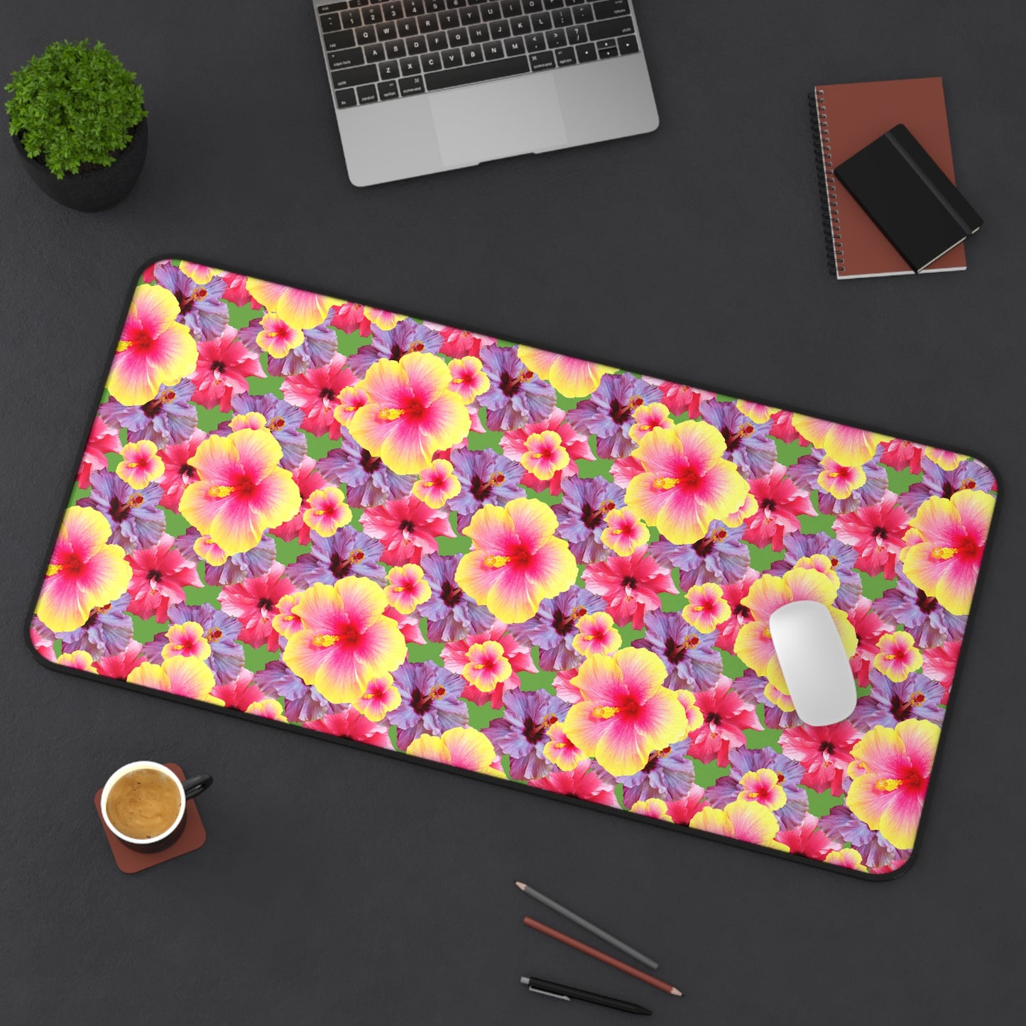Tropical Mouse Pad/Desk Mat, 3 Sizes - Bright Botanical Design, Perfect for Home Office / Real Hibiscus Flowers