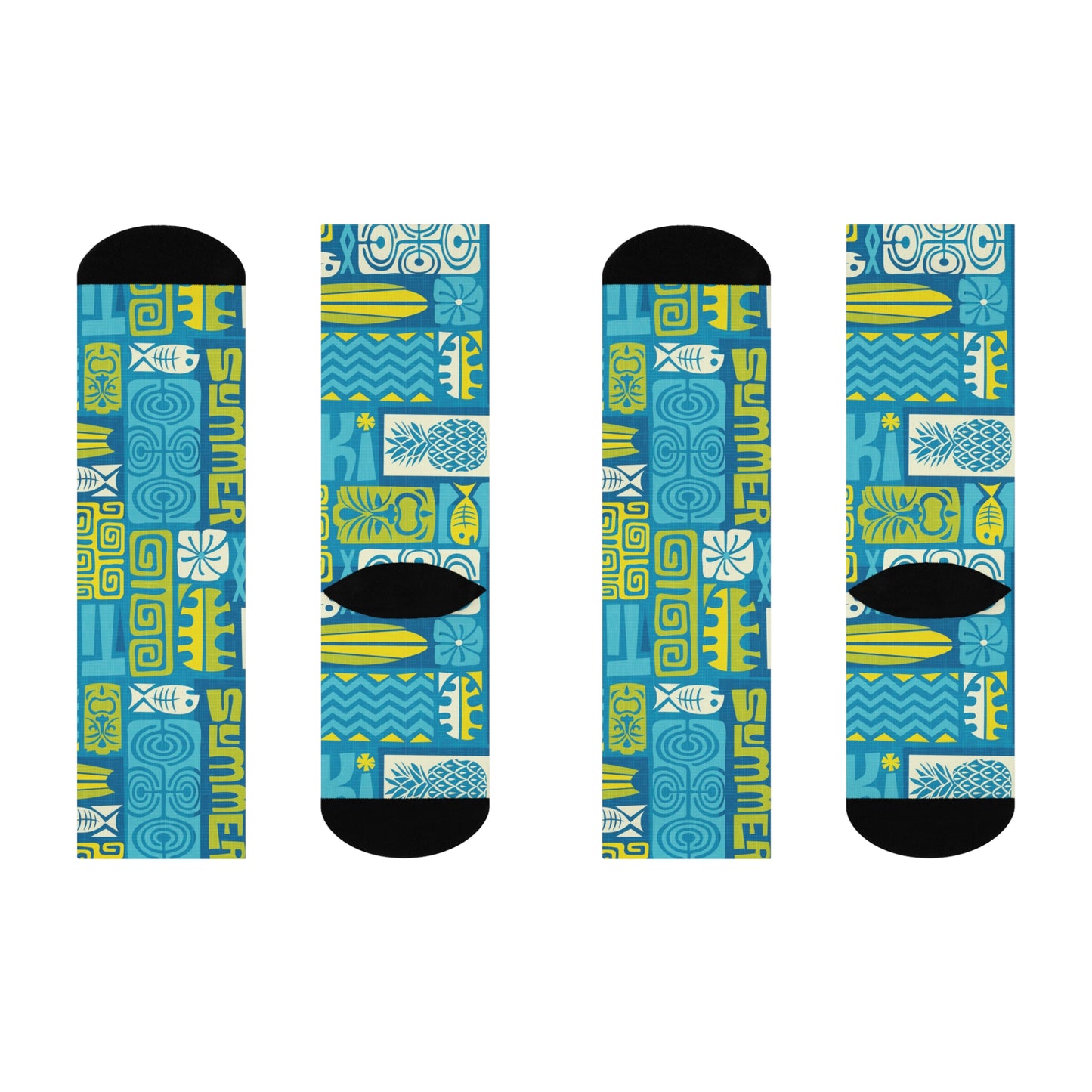 Cushioned Crew Socks - Tiki Poster Blue