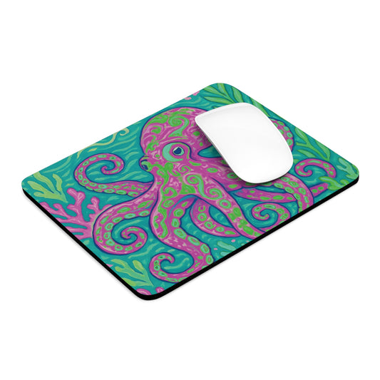 Tropical Mouse Pad, 2 Shapes - Beach Vibes for Home Office & Gamer / Octopus Kraken Joe, Purple