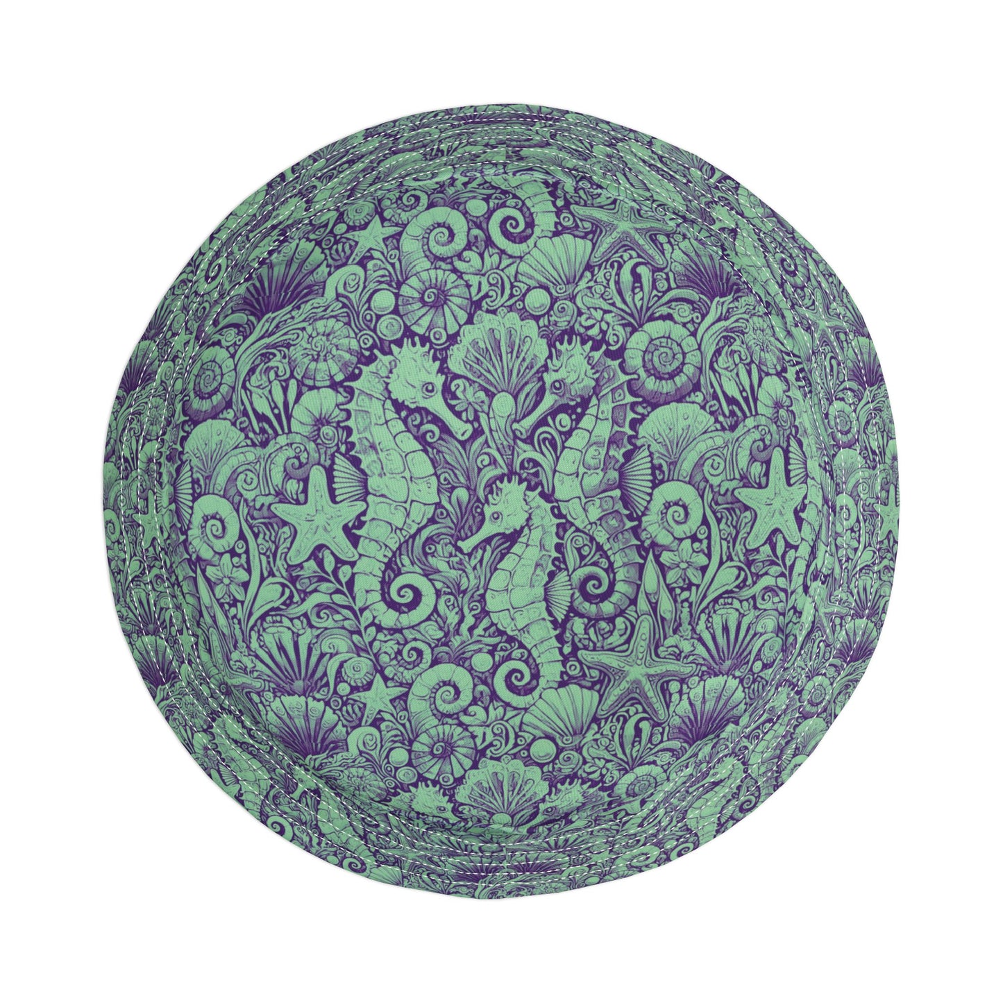 Tropical Polyester Bucket Hat, 2 Sizes - Seahorses Minty