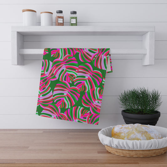 Tea Towels (cotton, poly), Neon Monsteras