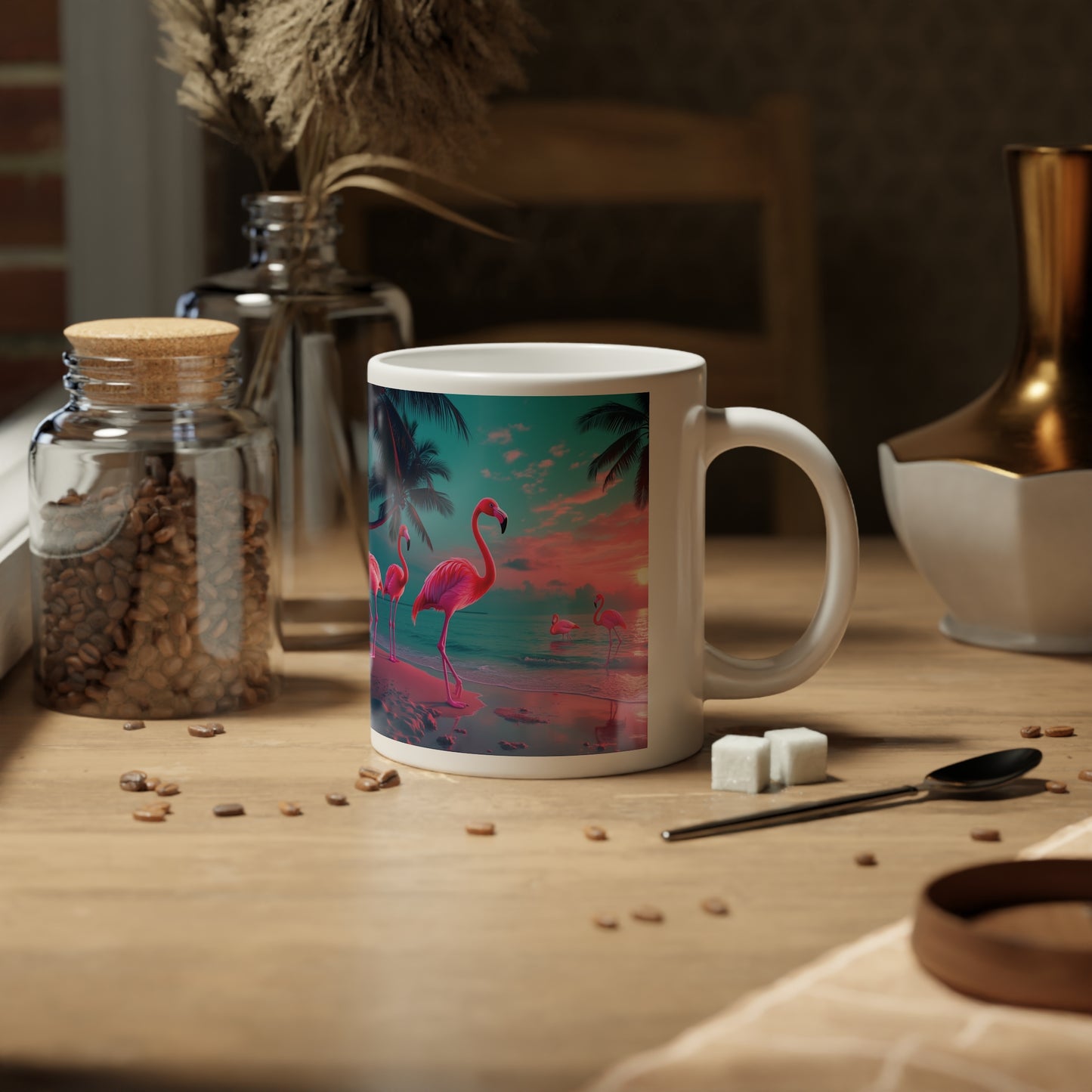 Jumbo Mug, 20oz, Neon Flamingo at Night | Tropical Coffee Cup