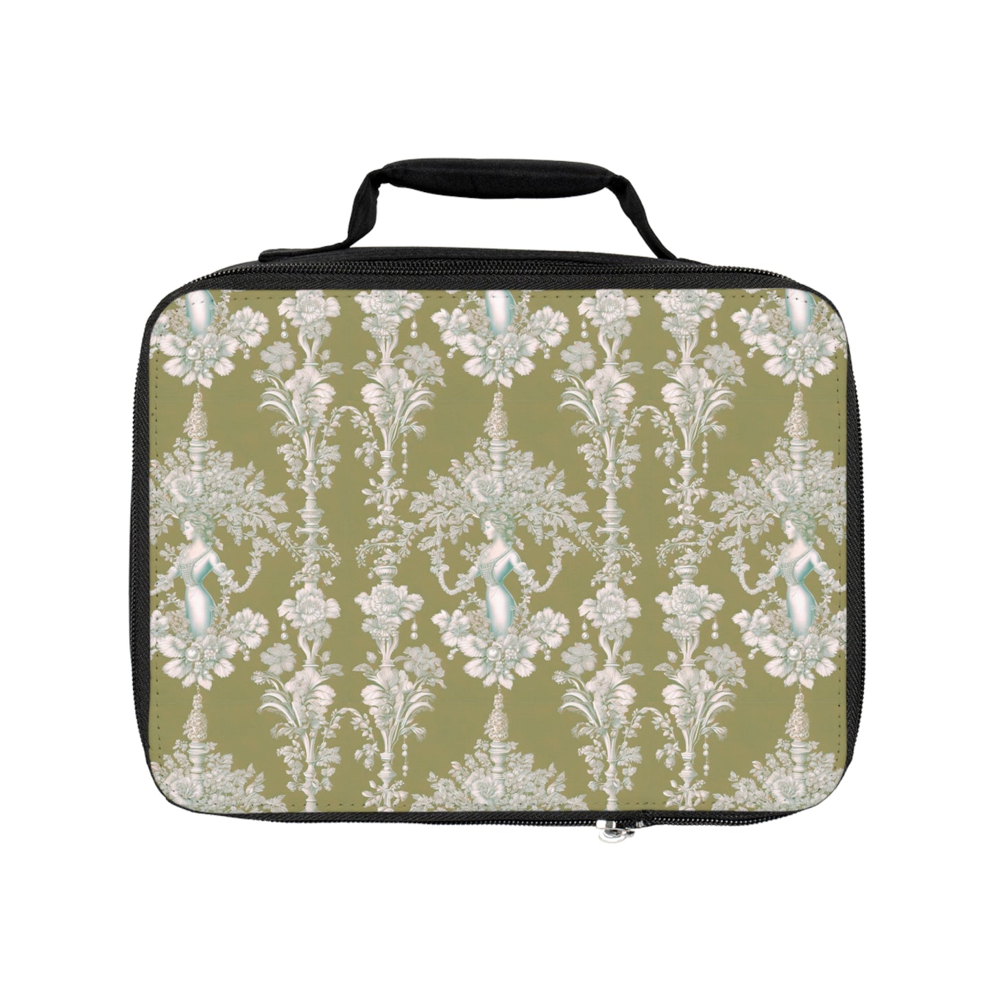 Pearl Lady Toile/Highborn Green Lunch Bag - Eco-Friendly Insulated Tote, Adult and Child Lunchbox / Perfect for Picnics, Beach Outings