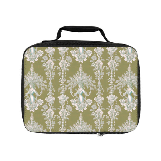 Pearl Lady Toile/Highborn Green Lunch Bag - Eco-Friendly Insulated Tote, Adult and Child Lunchbox / Perfect for Picnics, Beach Outings