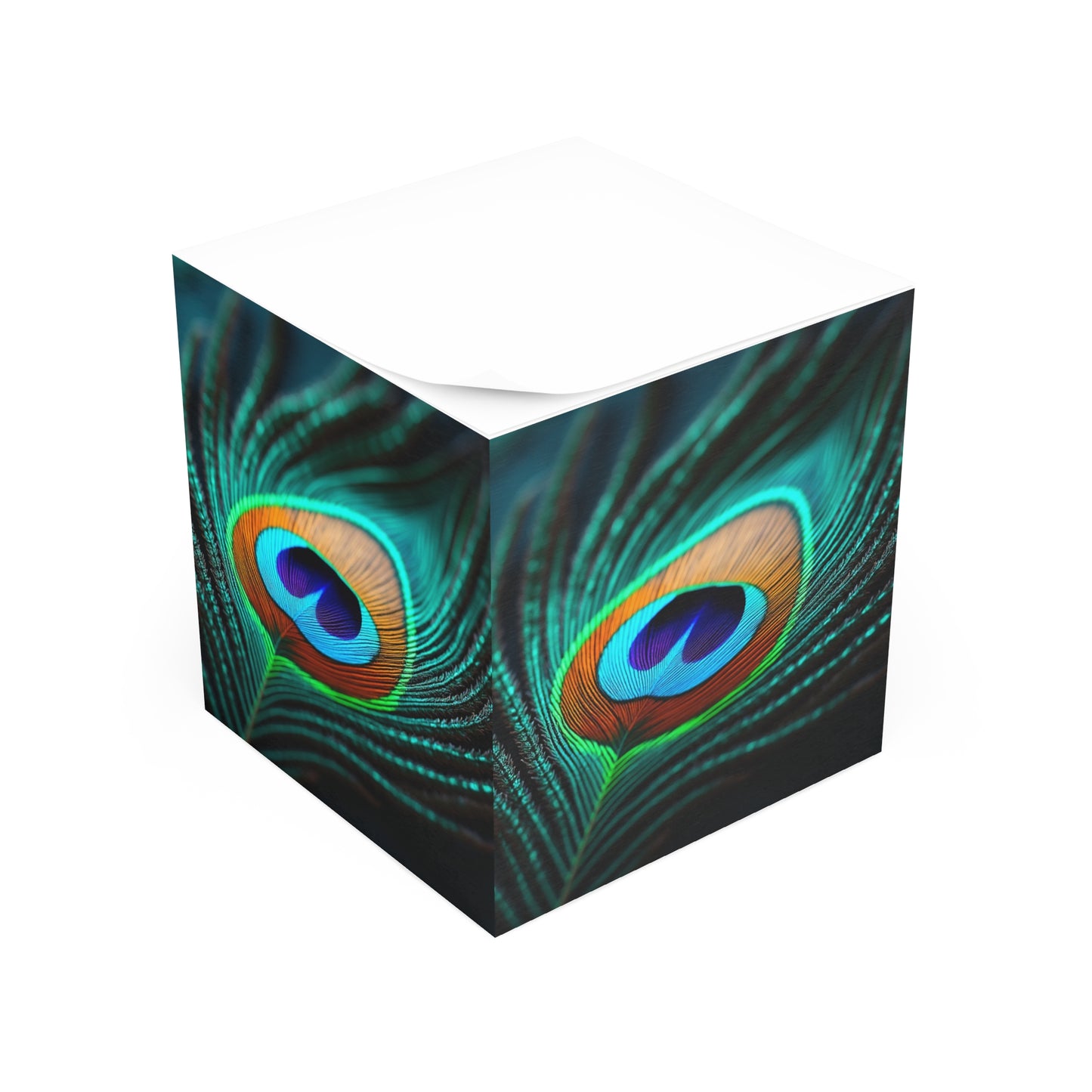 Note Cube - Peacock Eye Feather, Turquoise