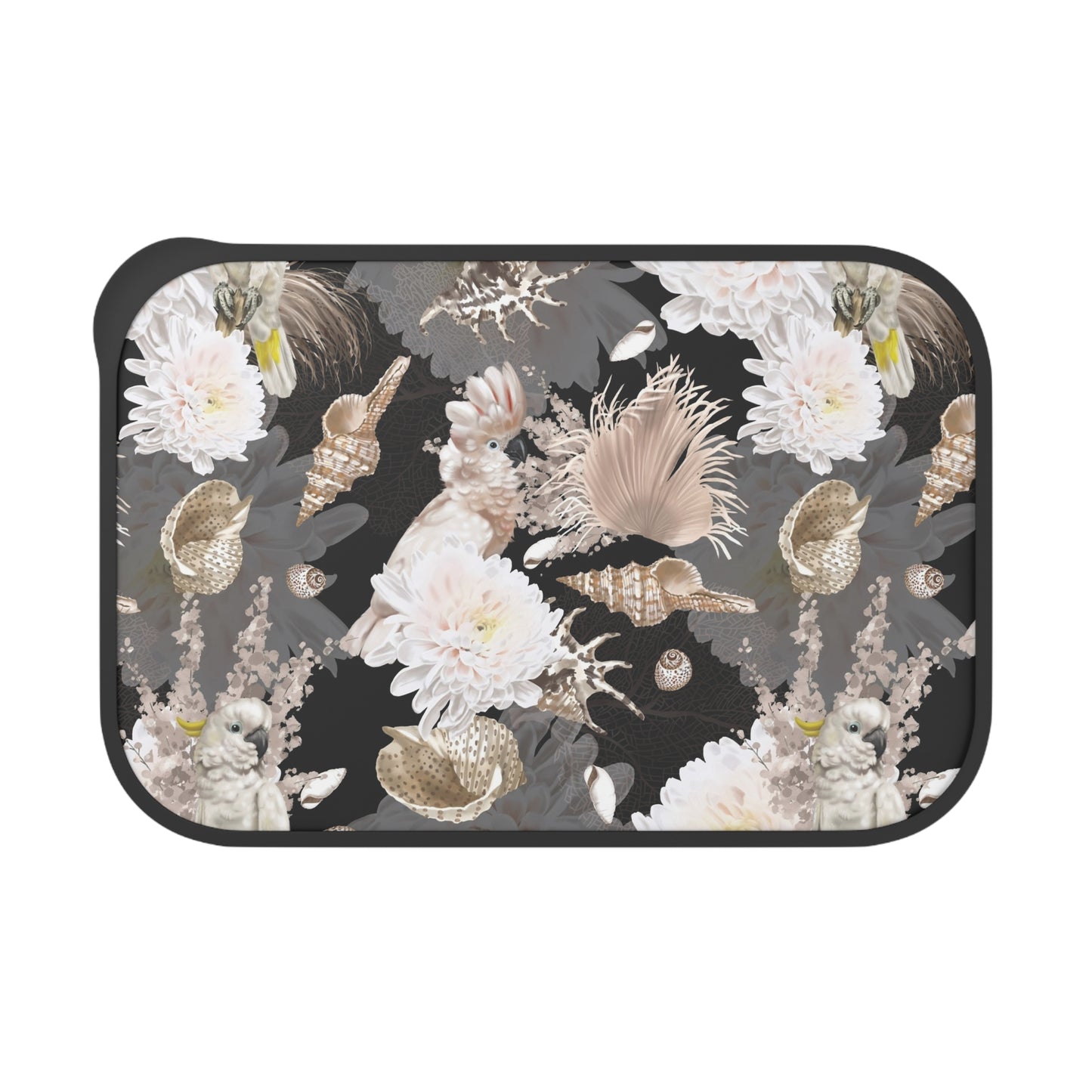 Bento Box with Utensils - Parrots, Flowers and Seashells