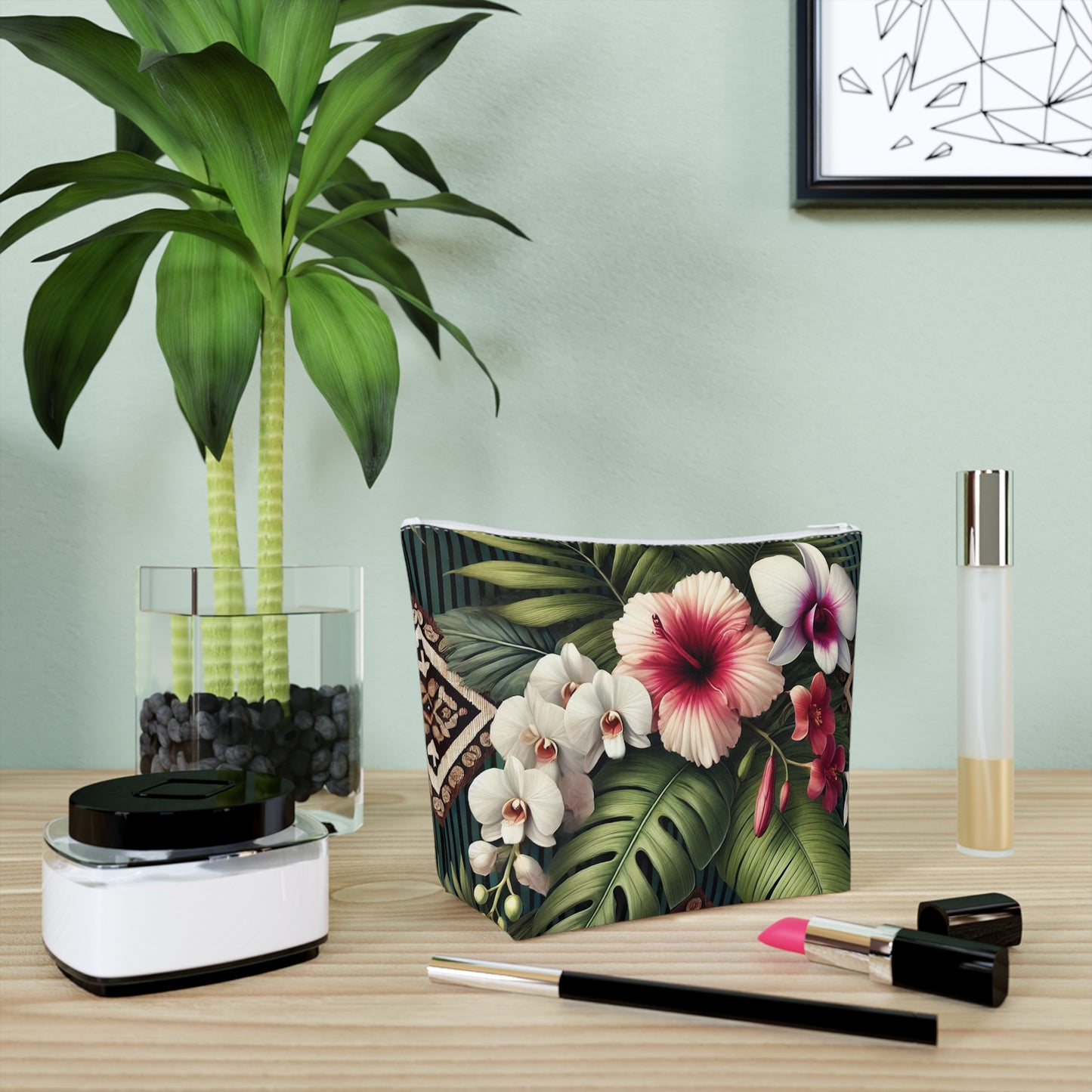 Tropical Cotton Cosmetic Bag, Makeup Pouch, 5 Sizes / Tiki Orchids