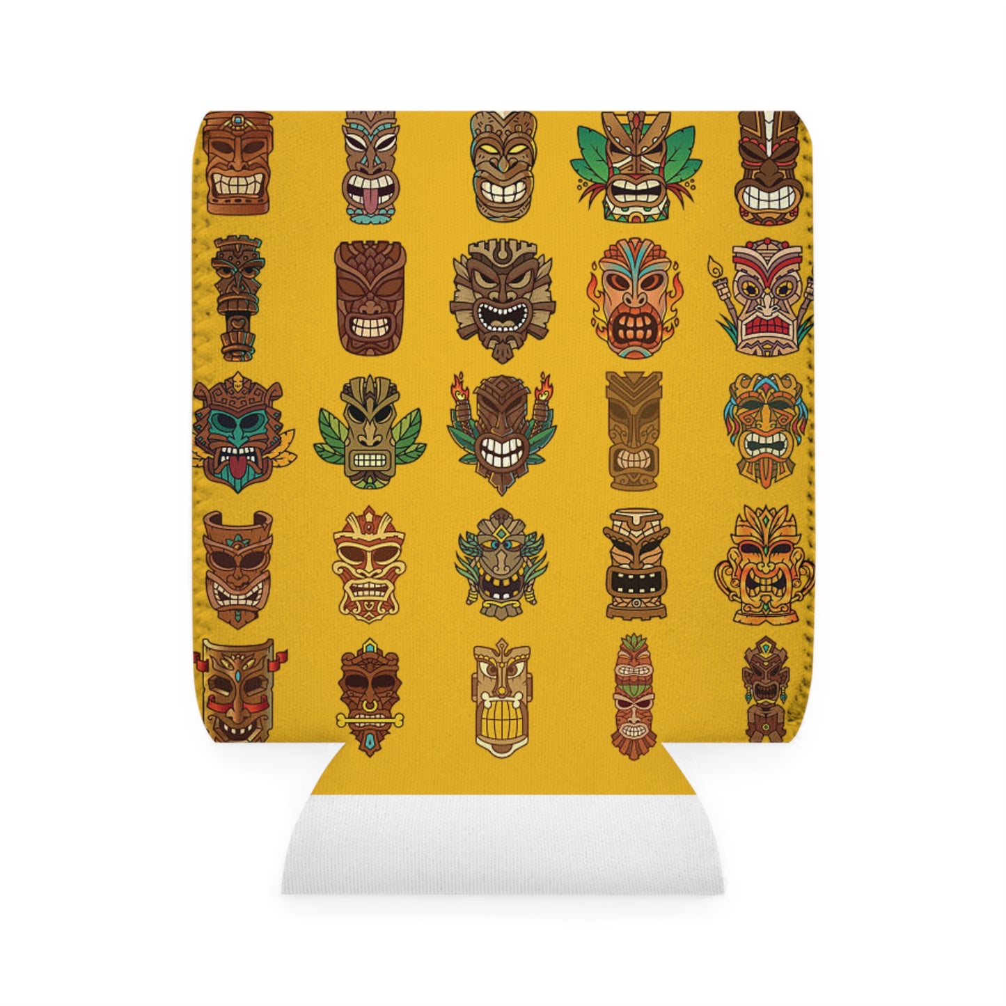 Tiny Tiki Dudes/Yellow Can Cooler Sleeve - Perfect for Outdoor Picnics