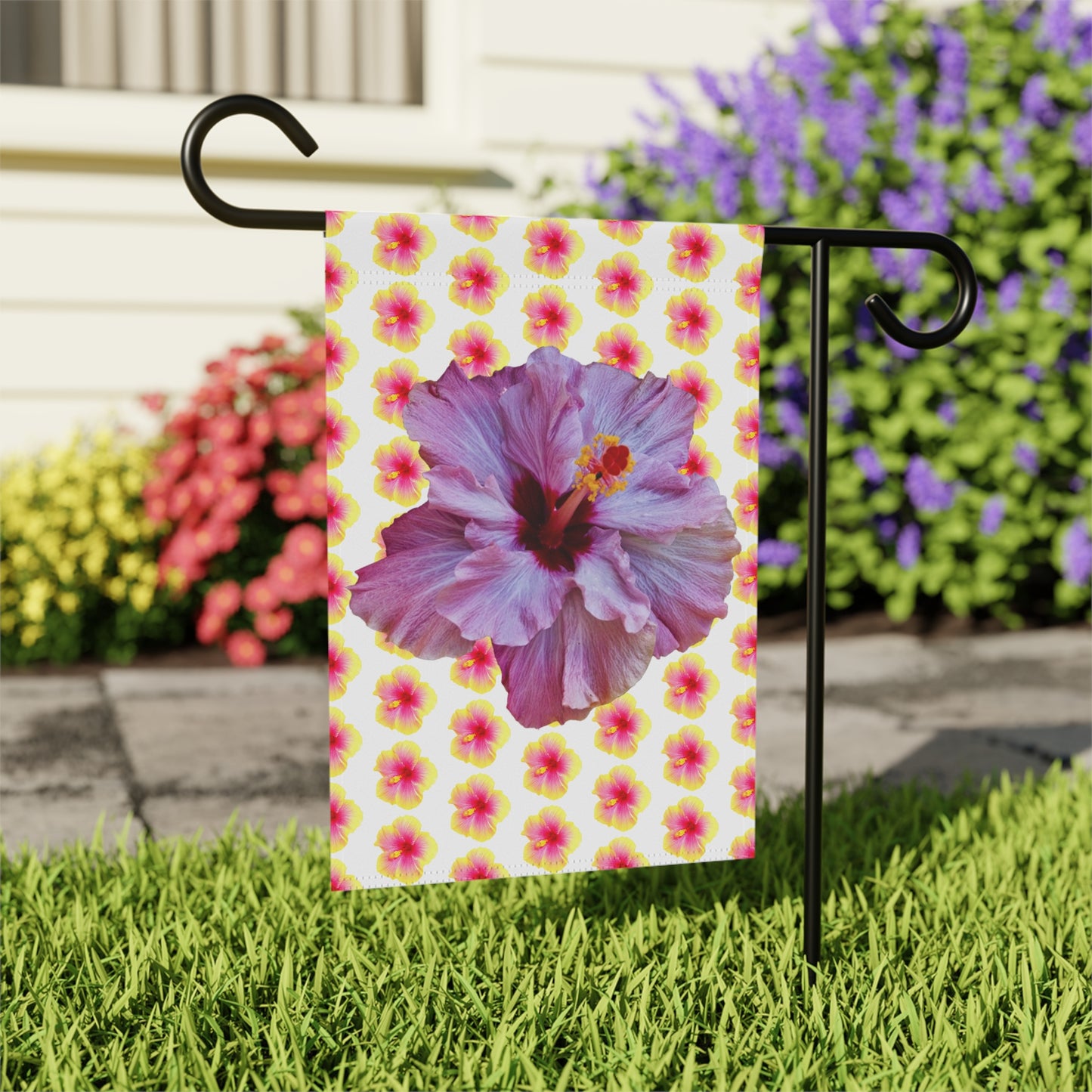 Tropical Garden Flag - Perfect for Outdoor Decor / Hibiscus Purple/Yellow Mix