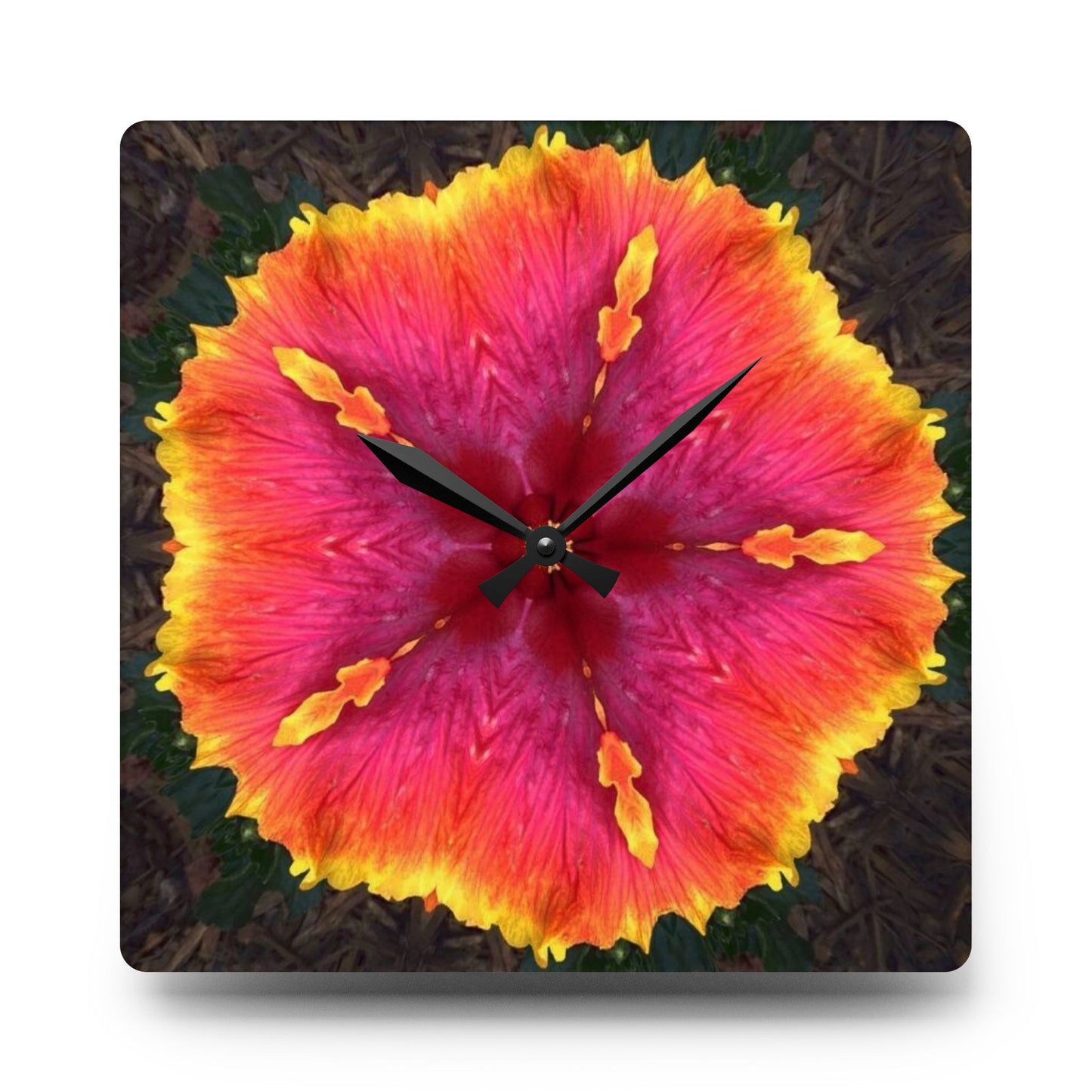 Acrylic Wall Clock - Hibiscus Kaleidoscope #1, Various Sizes