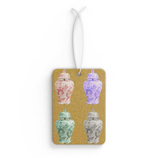 Car Air Freshener - Pop Art Tropical Ginger Jars, Gold