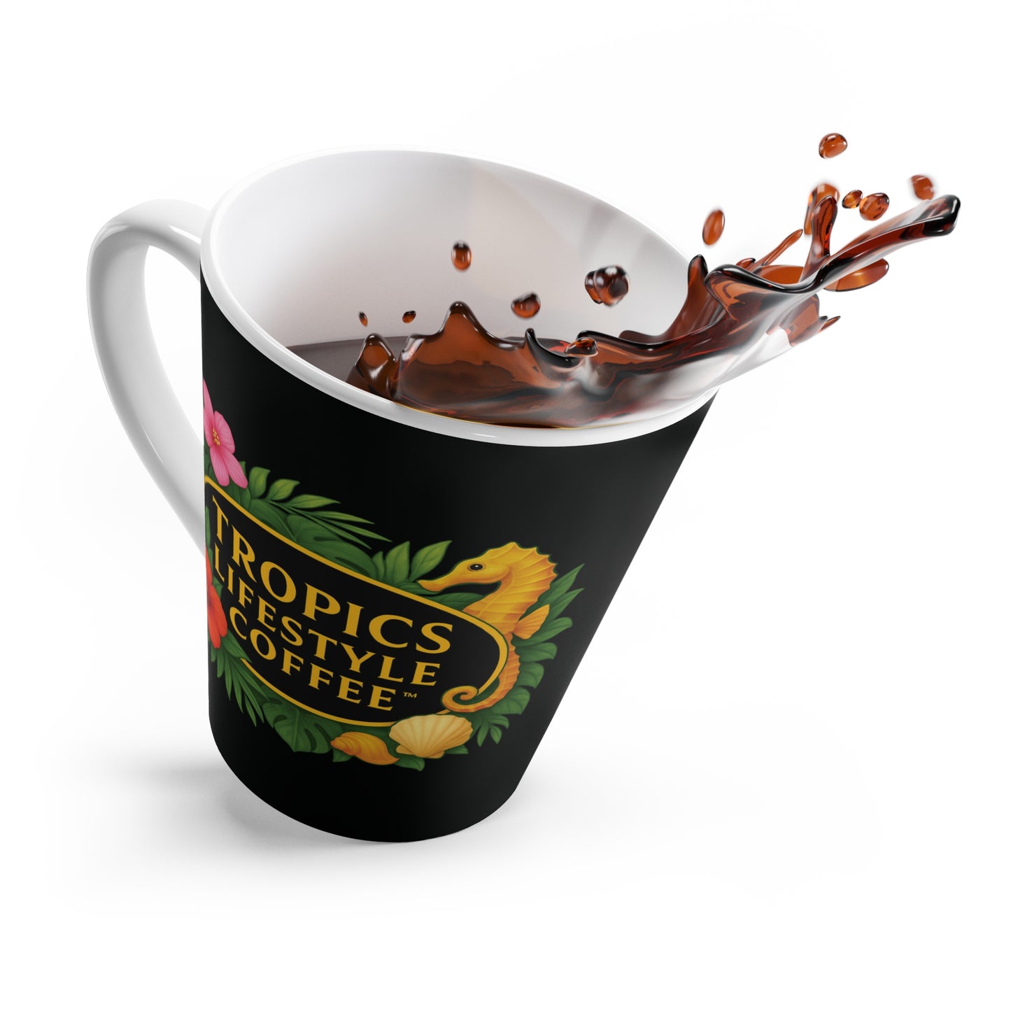 Latte White Mug - Seahorse Fantasy, Black / TLCoffee Logo