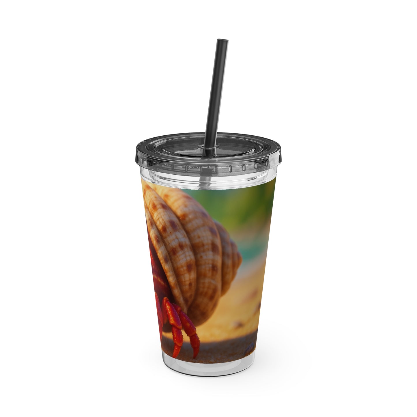 Tropical Tumbler with Straw | 16oz Colorful Travel Cup / Baby Hermit Crab
