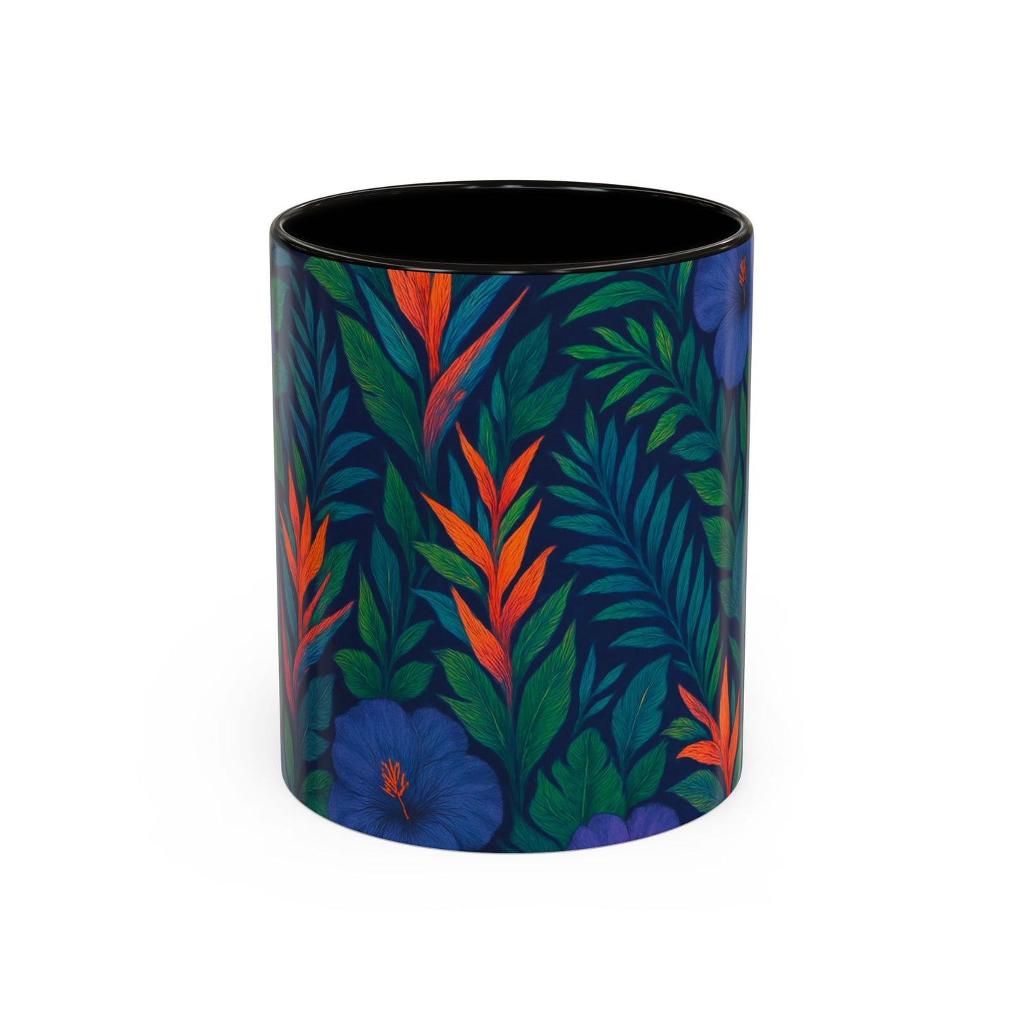 Vibrant Floral Coffee Mug - 11oz & 15oz / Midnight Flower Coral