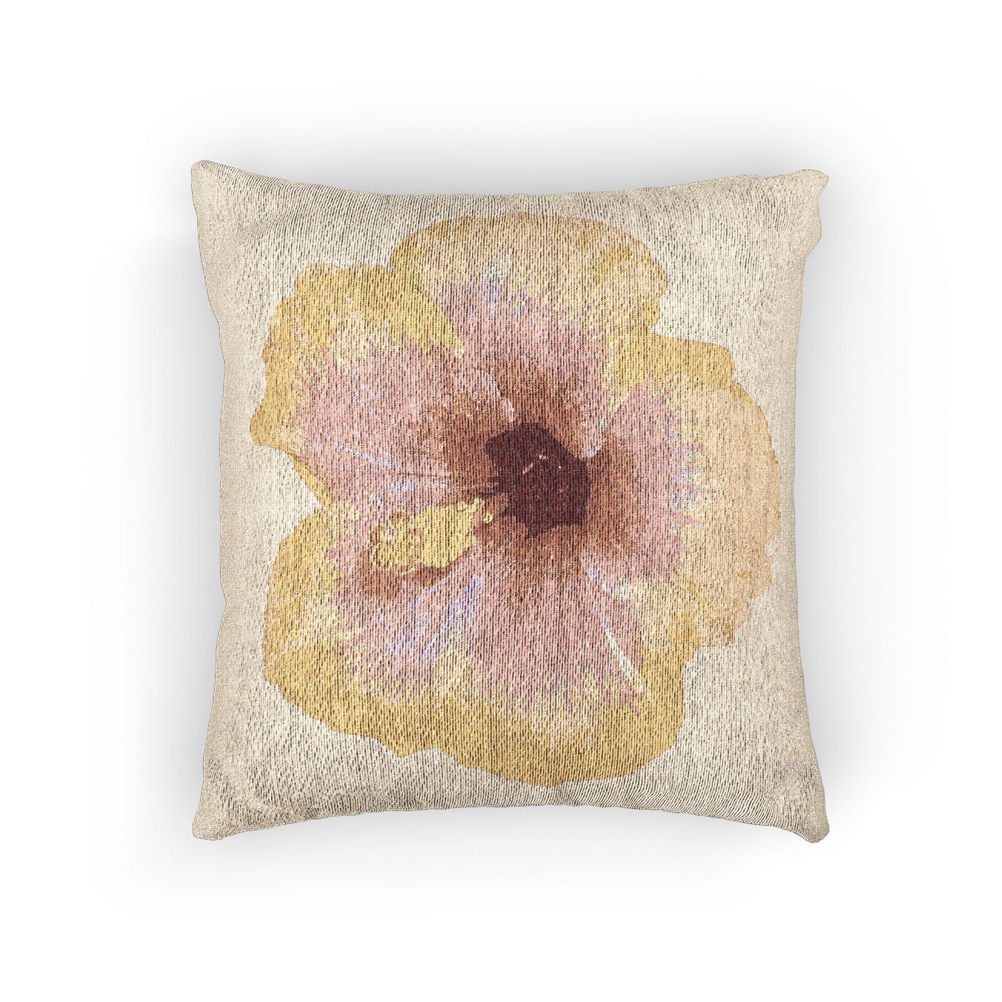 Woven Pillow, 17"W x 18"L ~ Photo Yellow Hibiscus