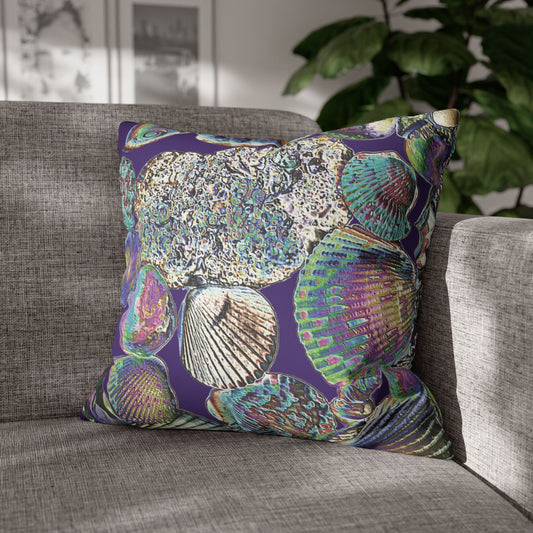 Faux Suede Square Pillowcase - Heatwave Seashell Collection, Purple