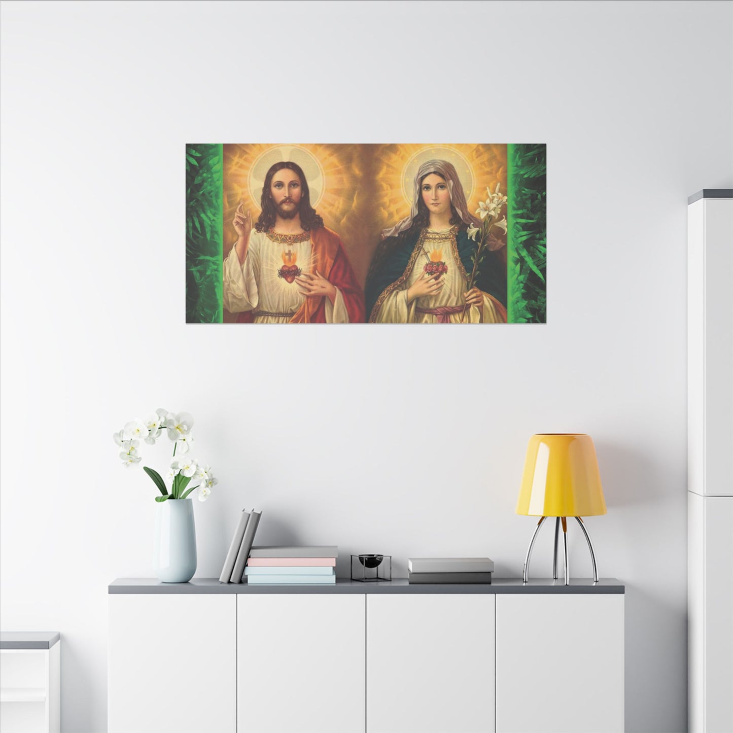 "Tropical Glow Jesus and Mary" Religious Canvas Artwork - Stretched Canvas Print / Byzantine Icons