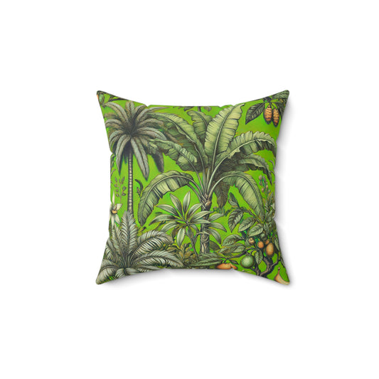 Tropical Pillow, 4 sizes - Colorful Spun Polyester Square Cushion / Tropical Fruit, Spring Green