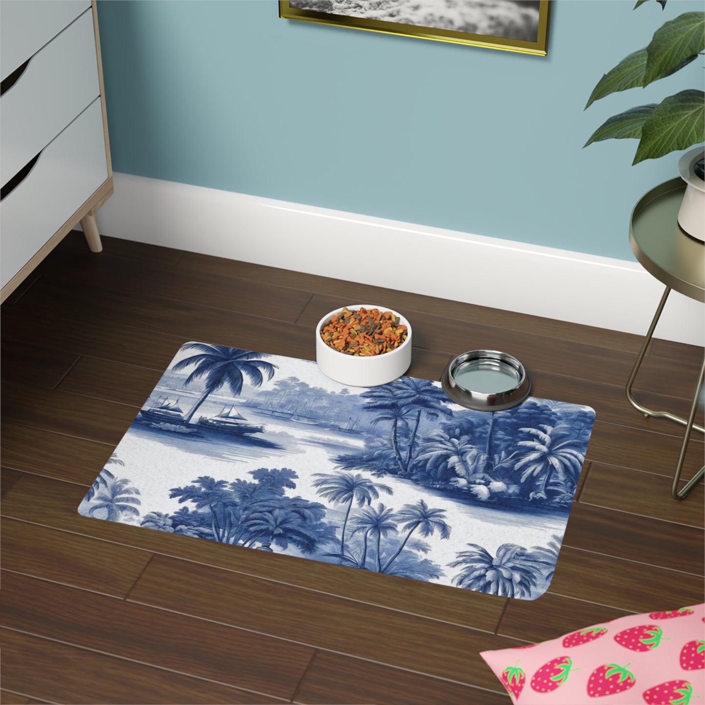 Pet Food Mat (12x18), Tropical Toile Blue