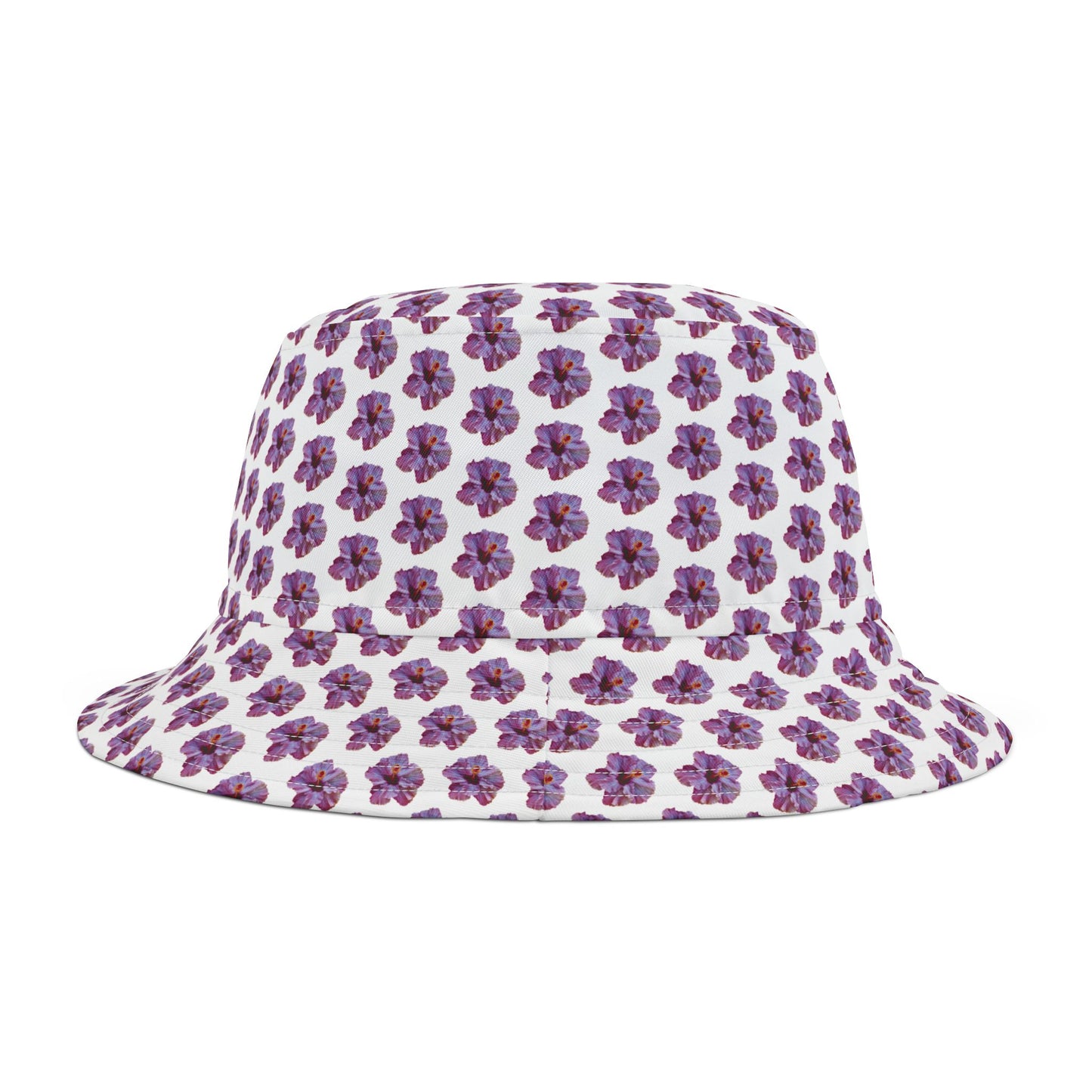 Tropical Polyester Bucket Hat, 2 Sizes - Purple Hibiscus/MICRO