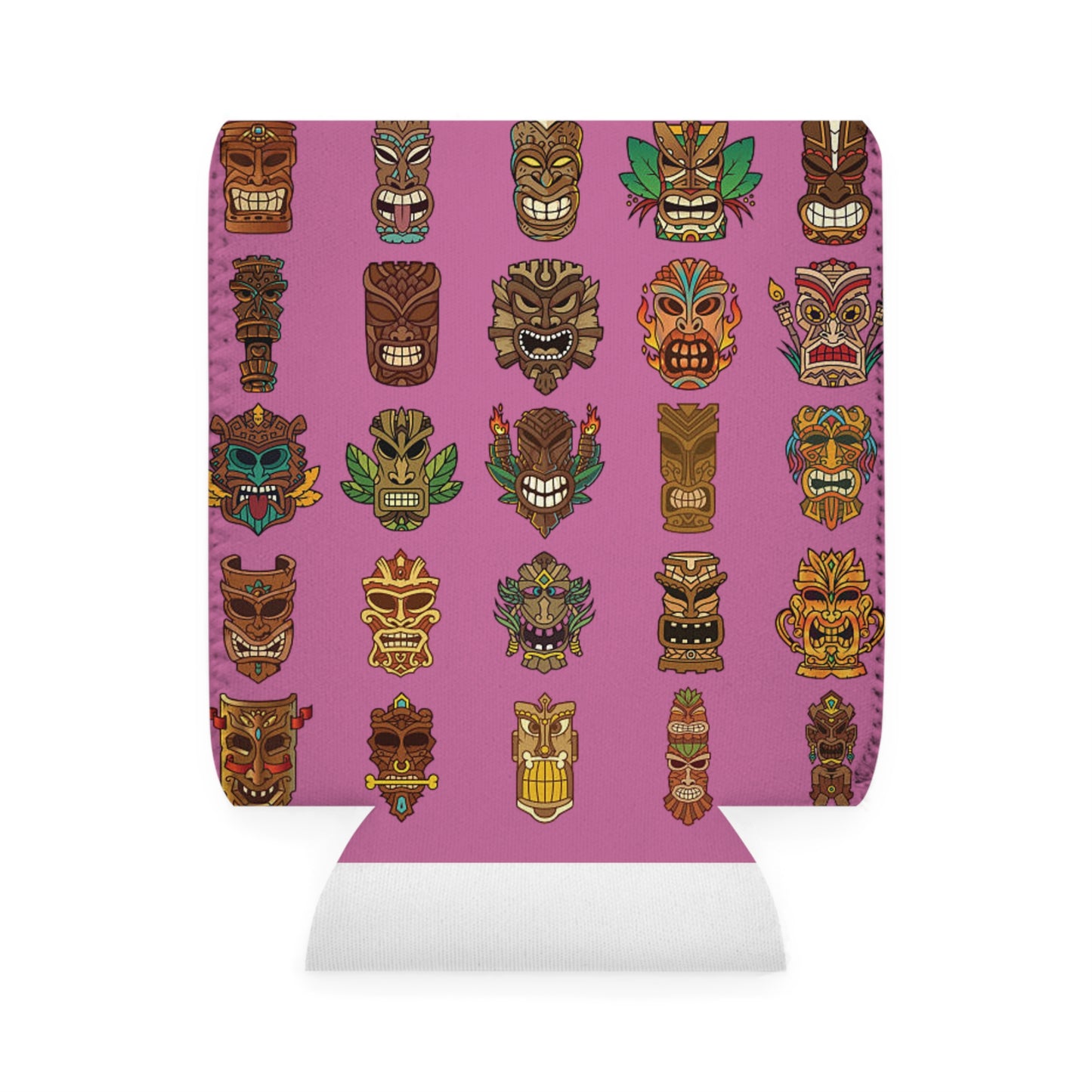 Tiny Tiki Dudes/Lt. Pink Can Cooler Sleeve - Perfect for Outdoor Picnics