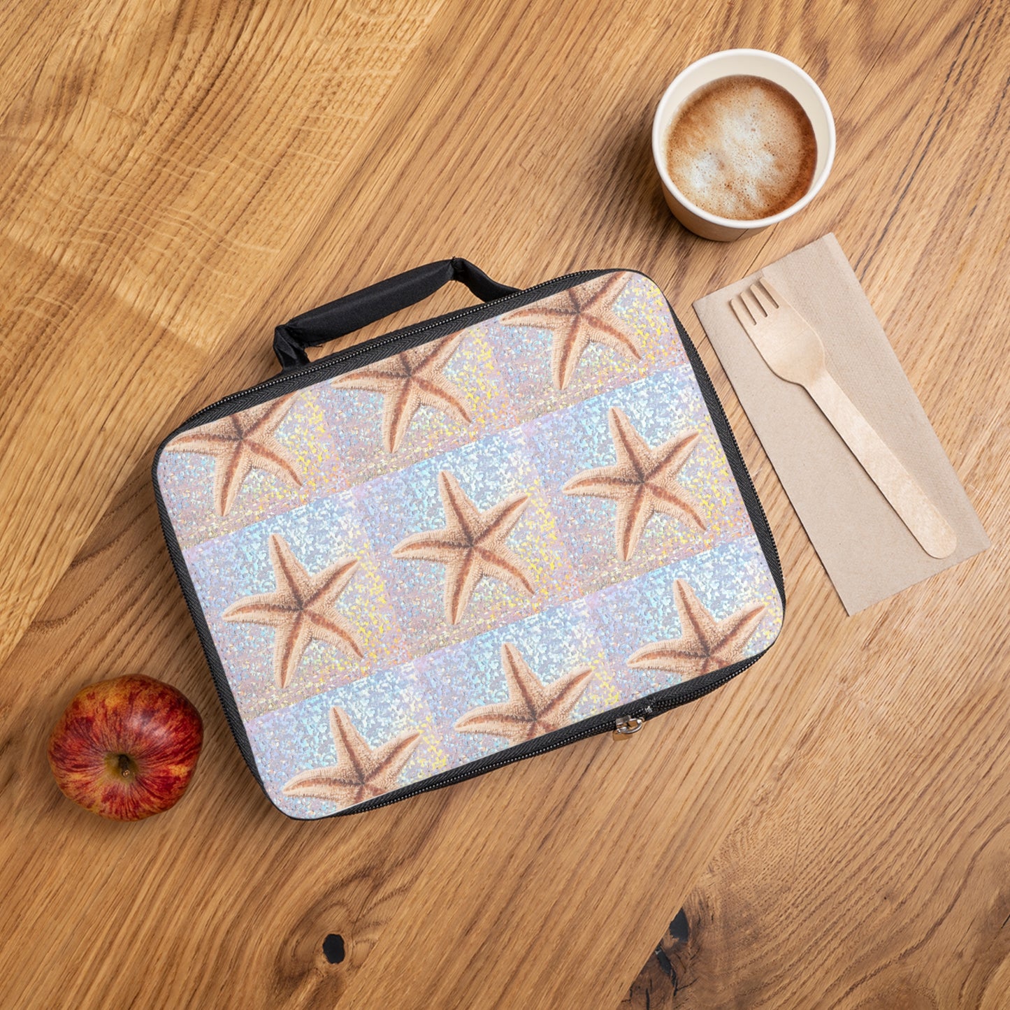 Disco Starfish/Real Photo Lunch Bag - Eco-Friendly Insulated Tote, Adult and Child Lunchbox / Perfect for Picnics, Beach Outings