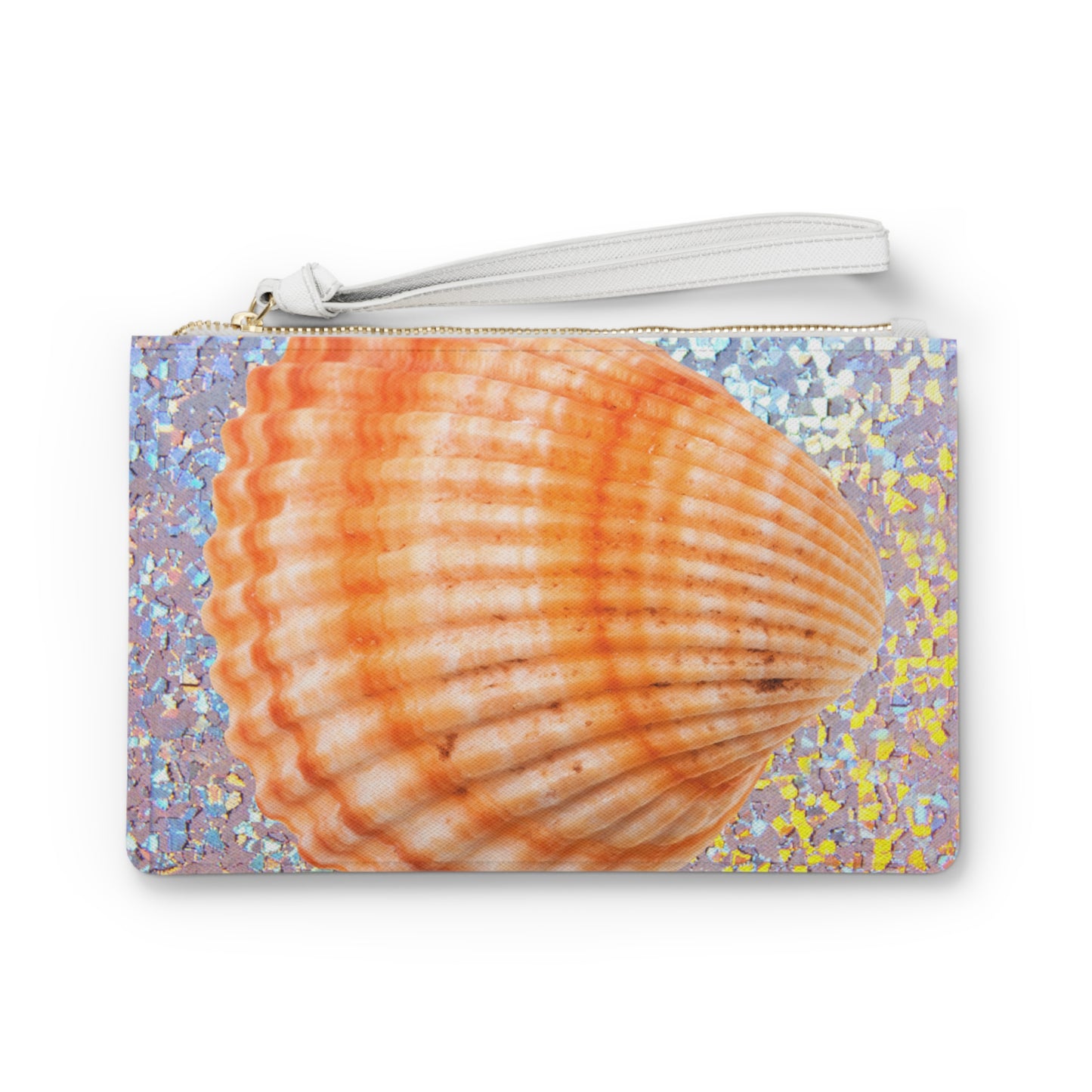 Tropical Faux Leather Clutch Bag - Perfect for Beach Adventures & Summer Vacations / Disco Orange Scallop Shell