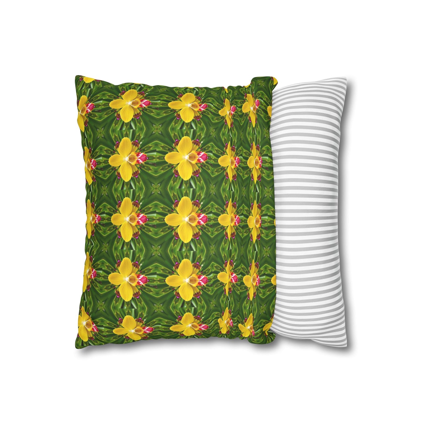 Faux Suede Square Pillowcase - Yellow Orchid Kaleidoscope